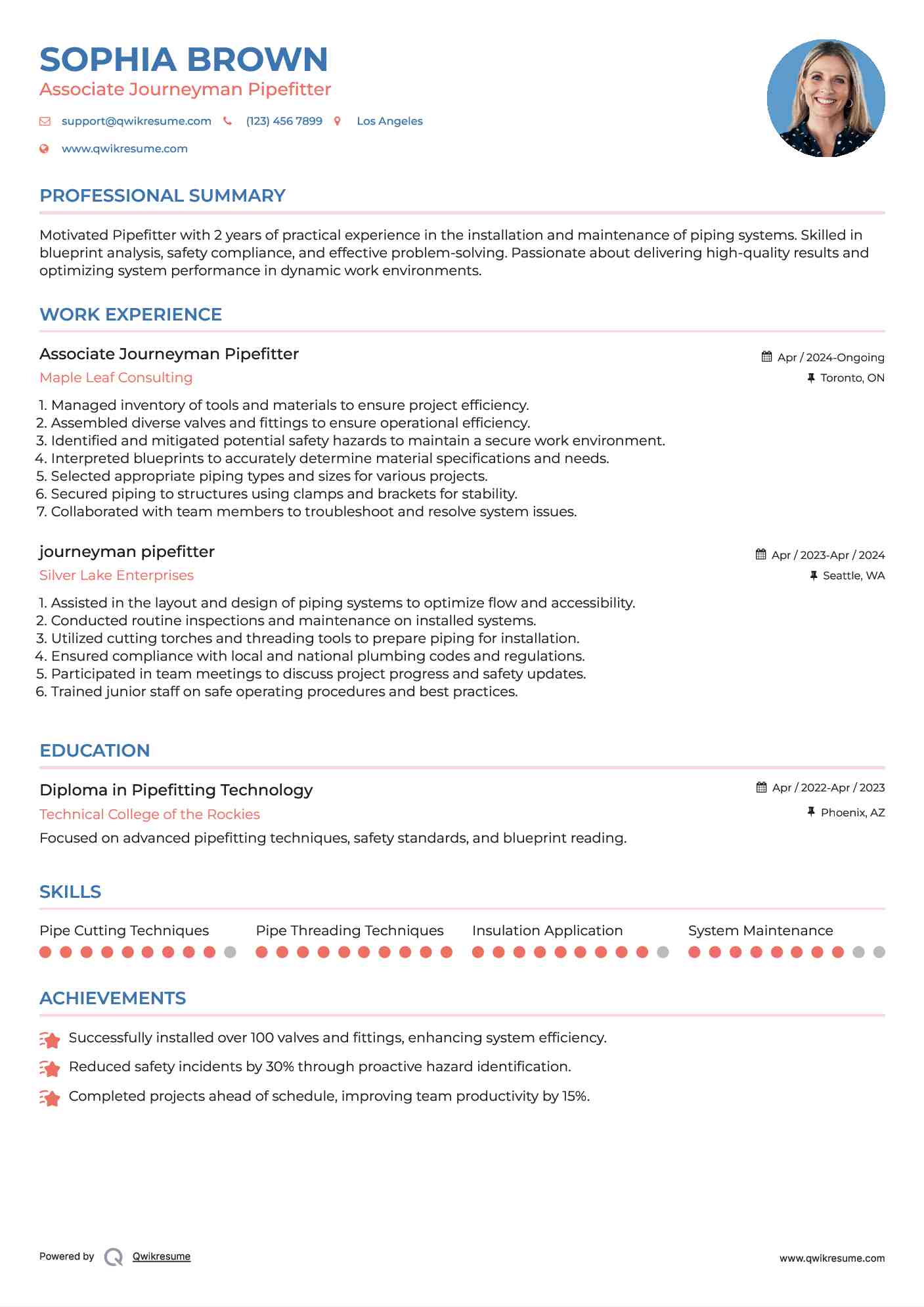 Associate Journeyman Pipefitter  Resume Template