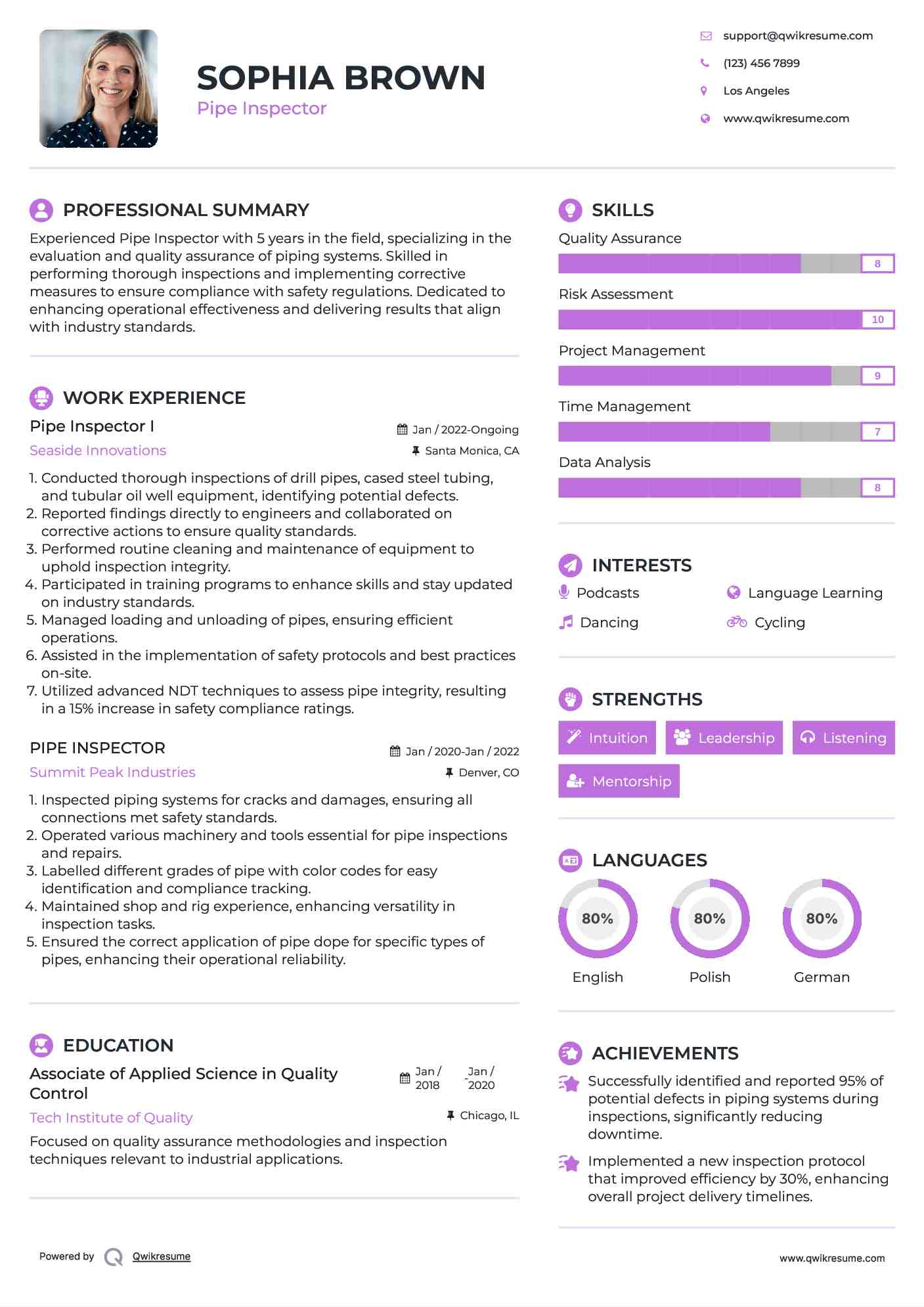 Pipe Inspector I Resume Template