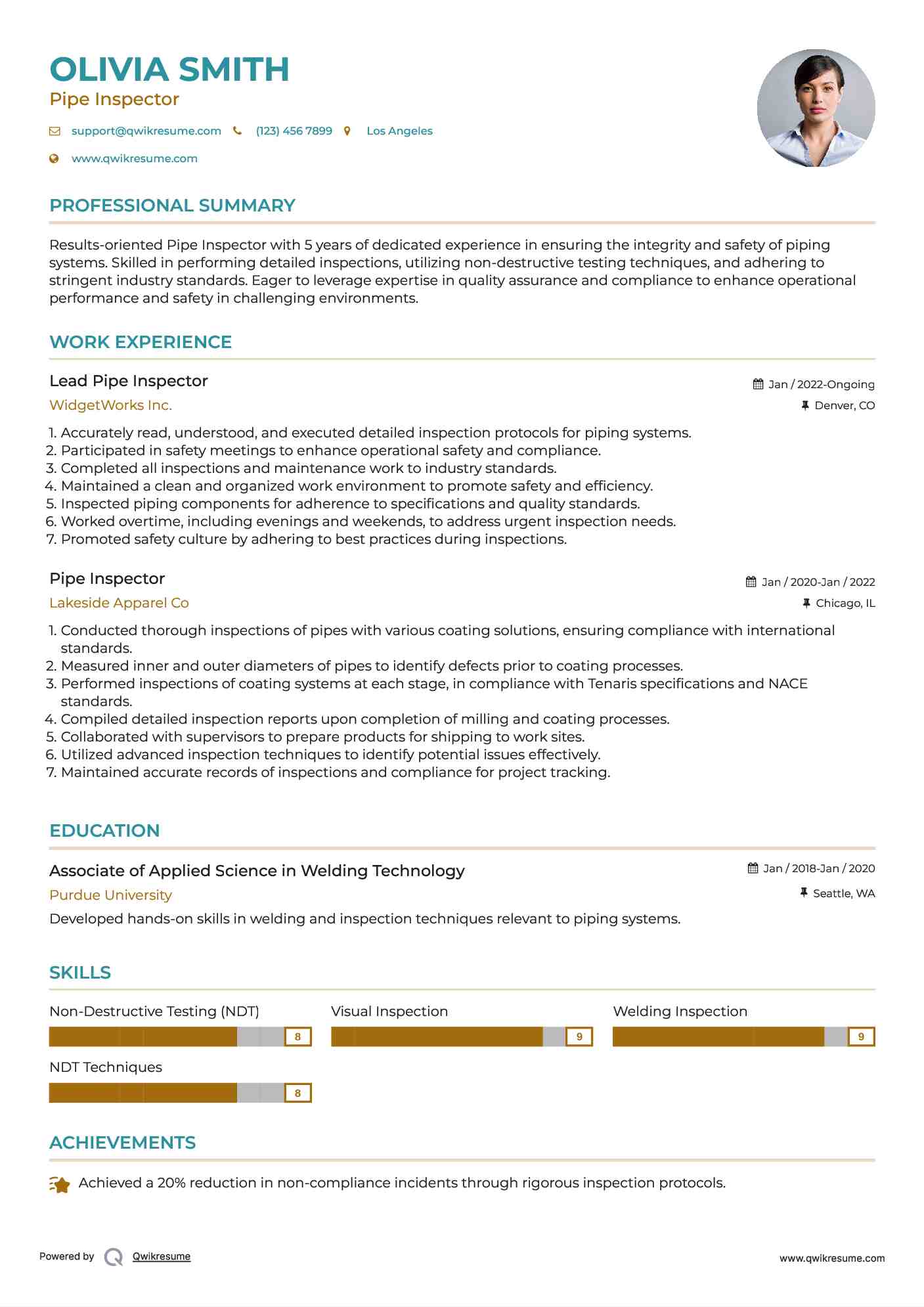 Lead Pipe Inspector Resume Model