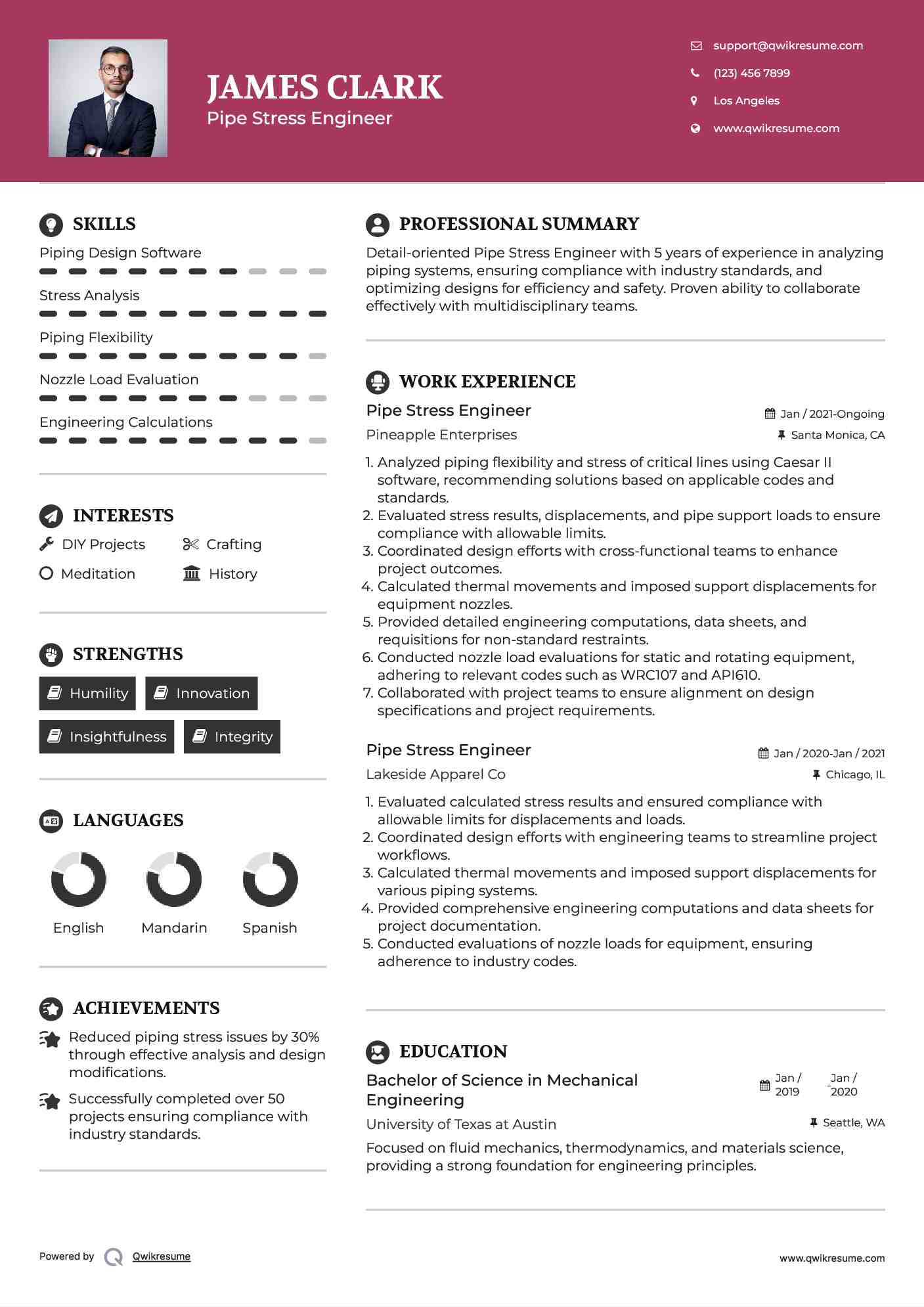 Pipe Stress Engineer Resume Format