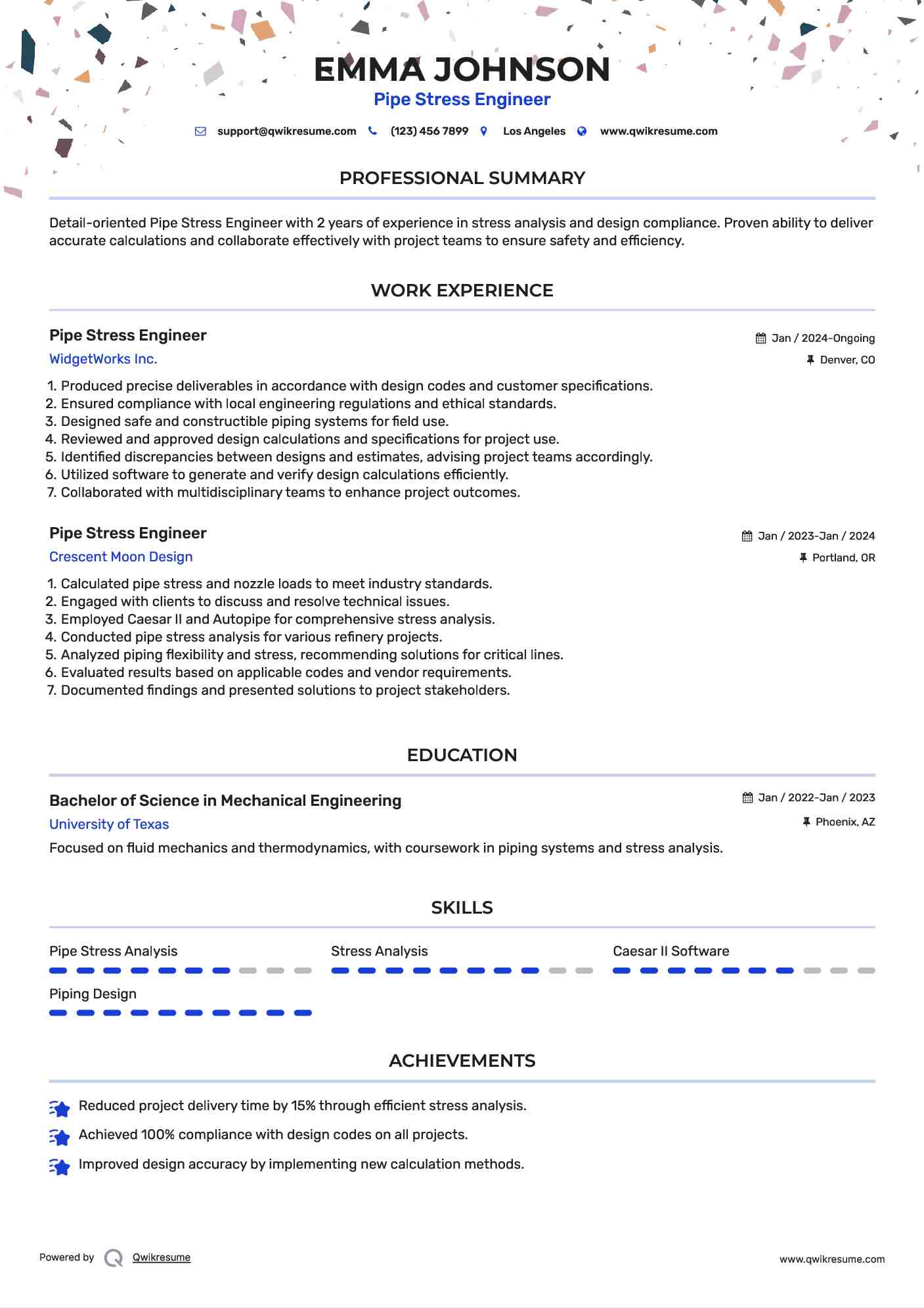 Pipe Stress Engineer Resume Model