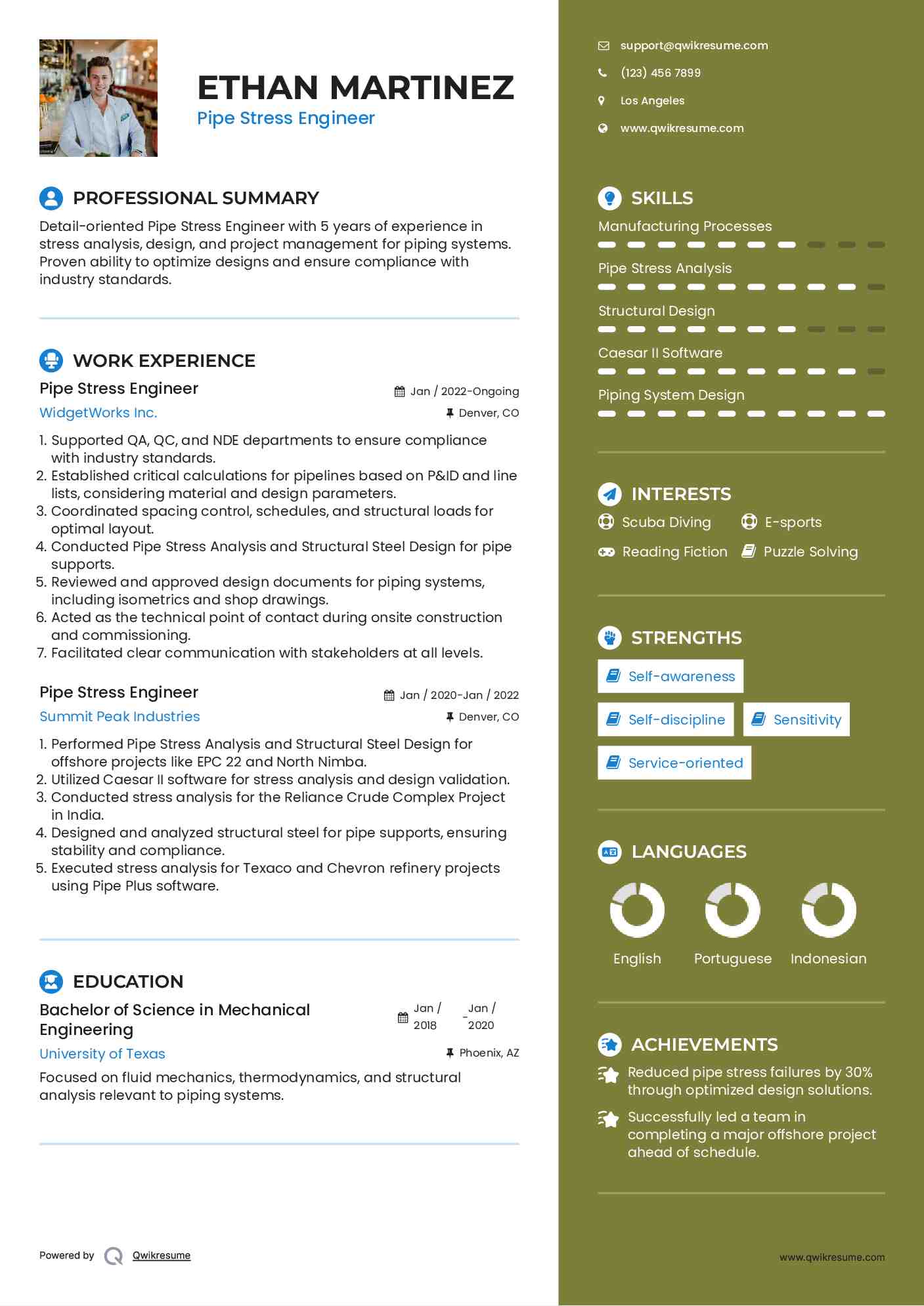 Pipe Stress Engineer Resume Model