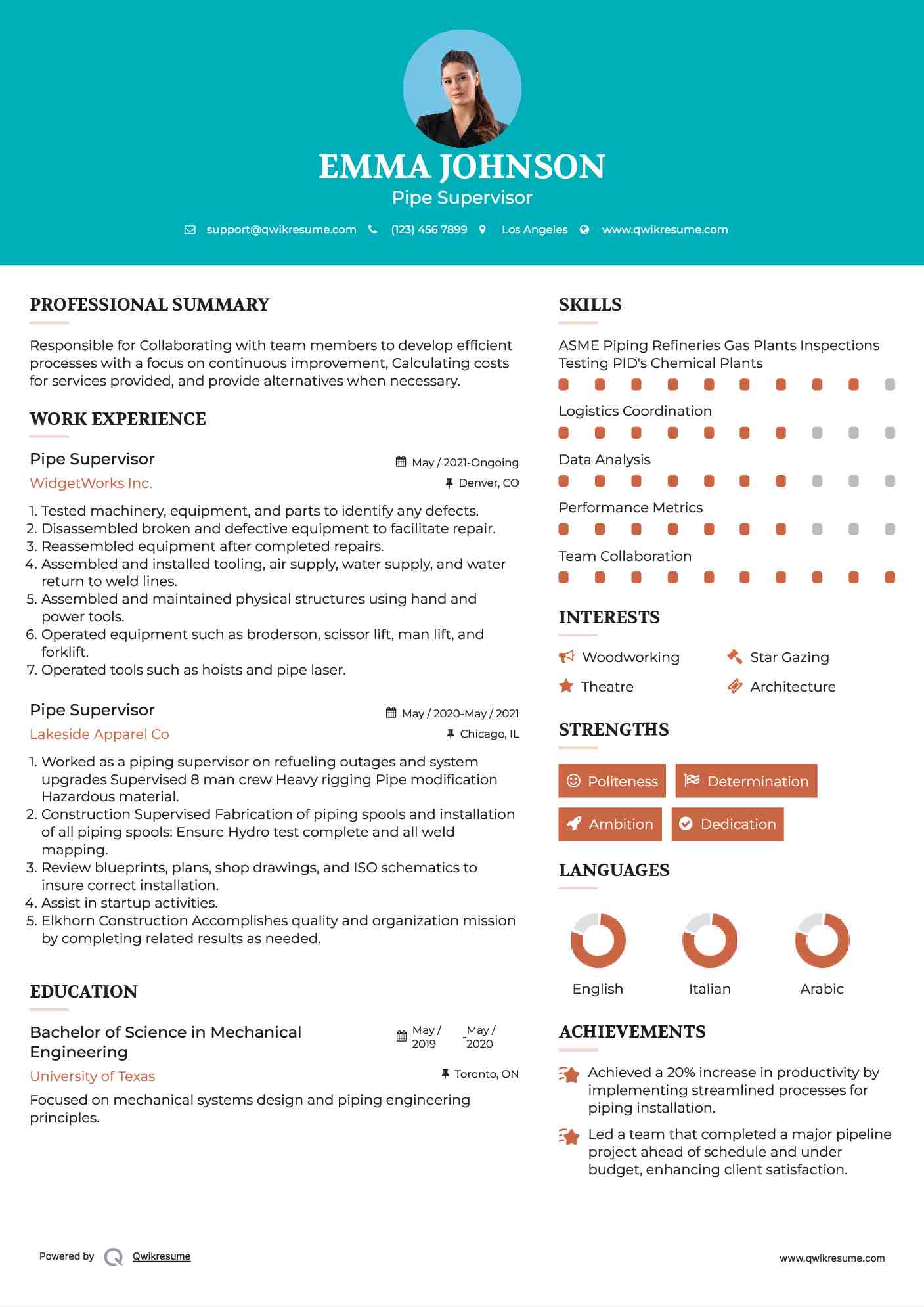 Pipe Supervisor Resume Samples QwikResume