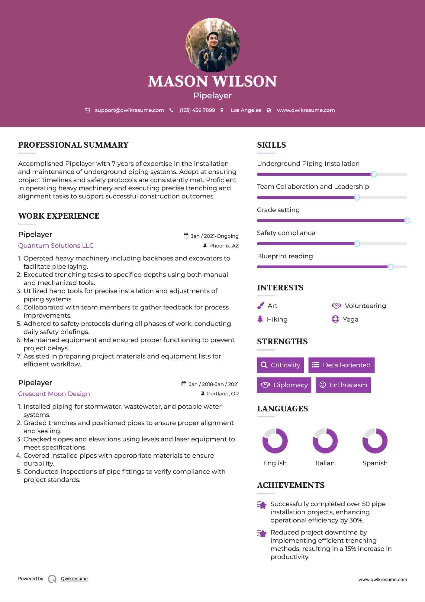 Pipelayer Resume Samples QwikResume