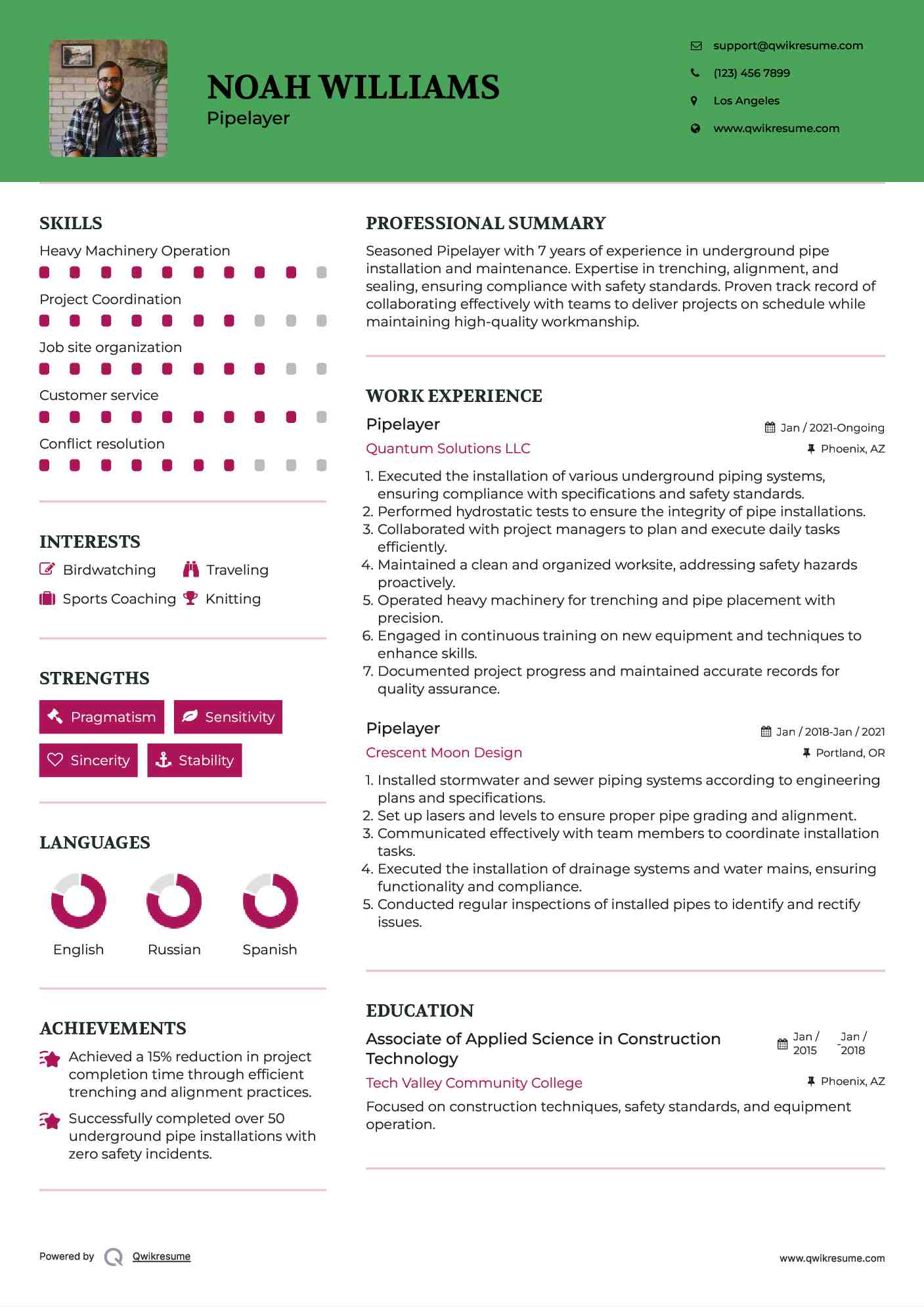 Pipelayer Resume Samples QwikResume