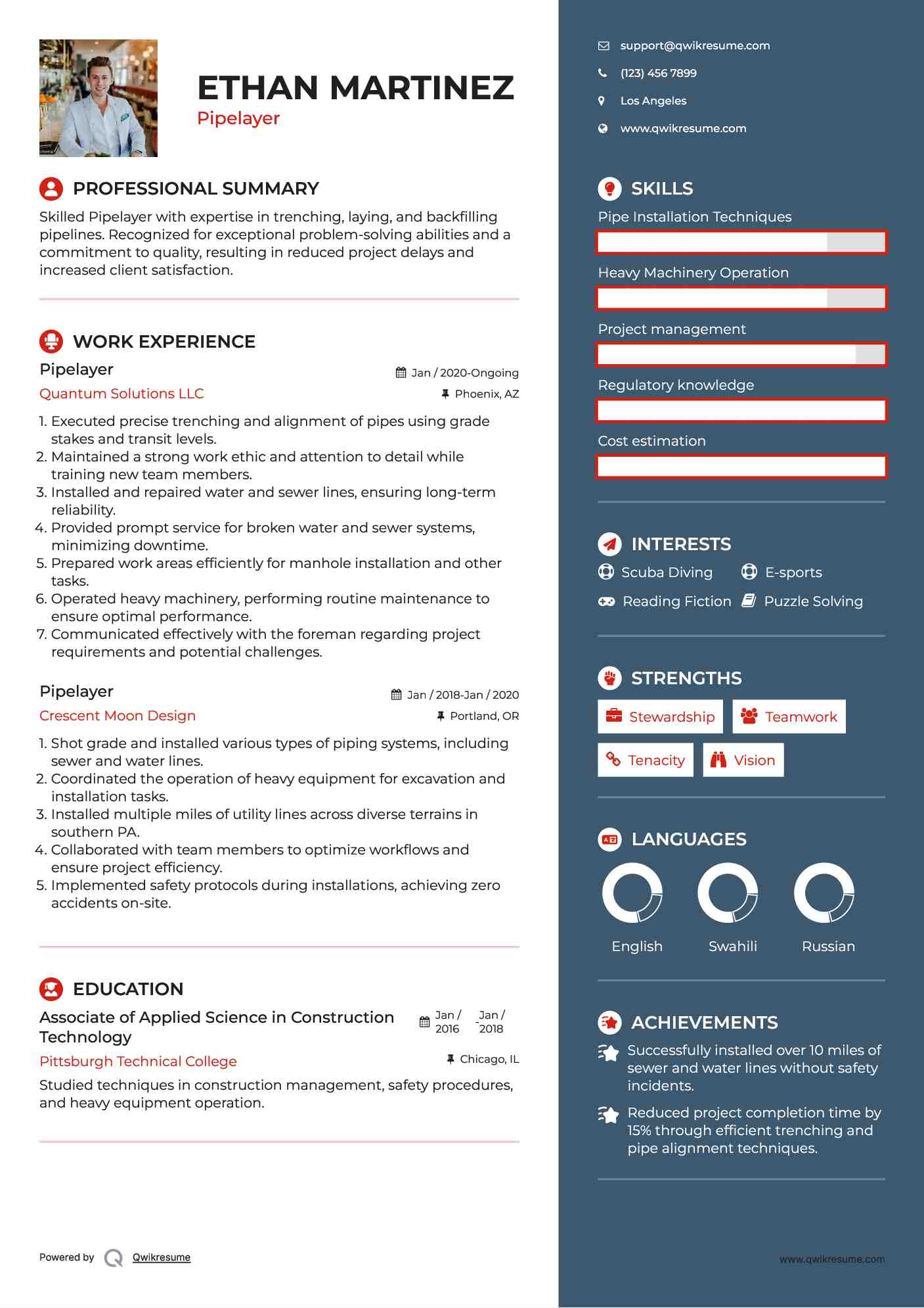 Pipelayer Resume Samples QwikResume