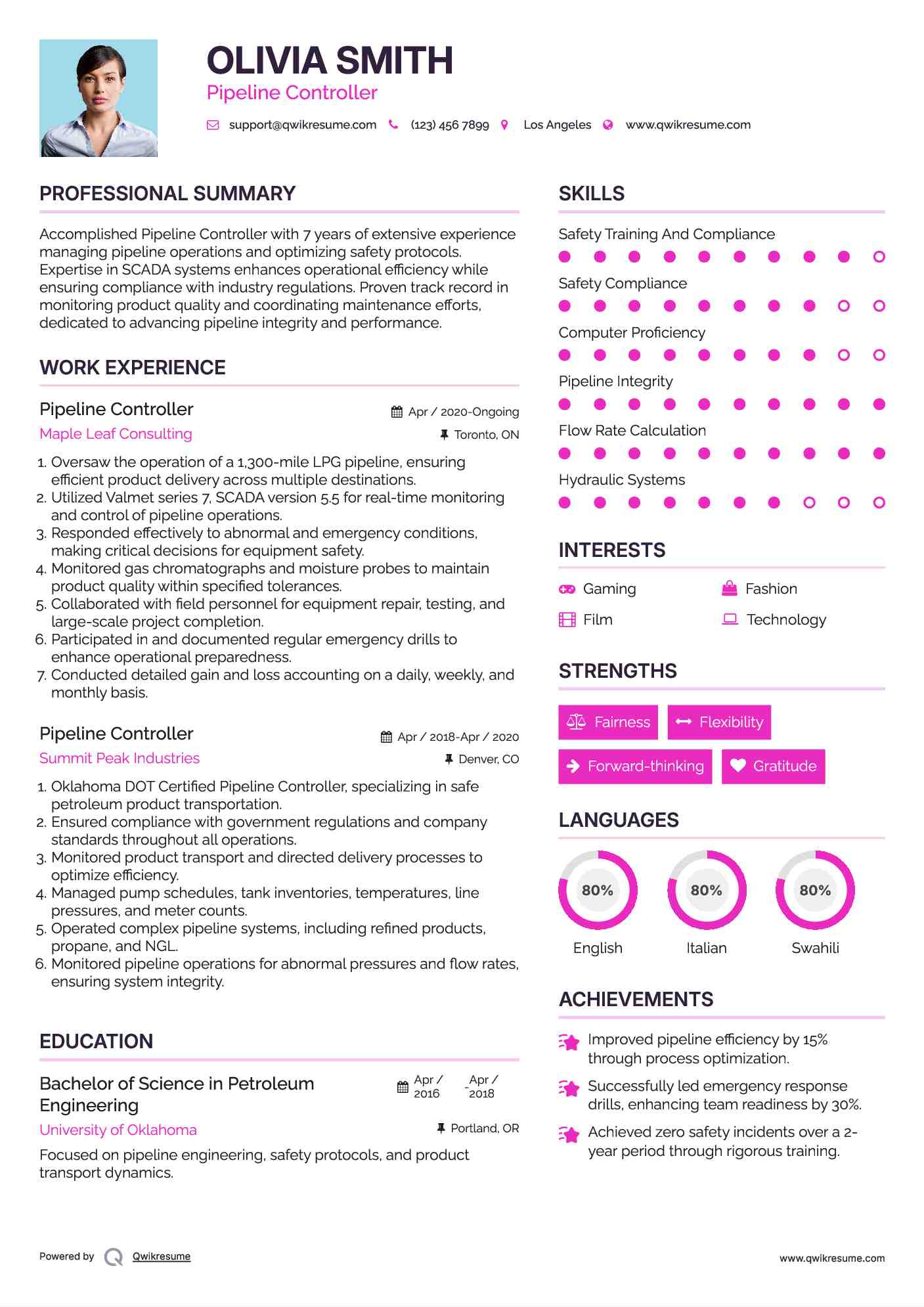 Pipeline Controller Resume Format