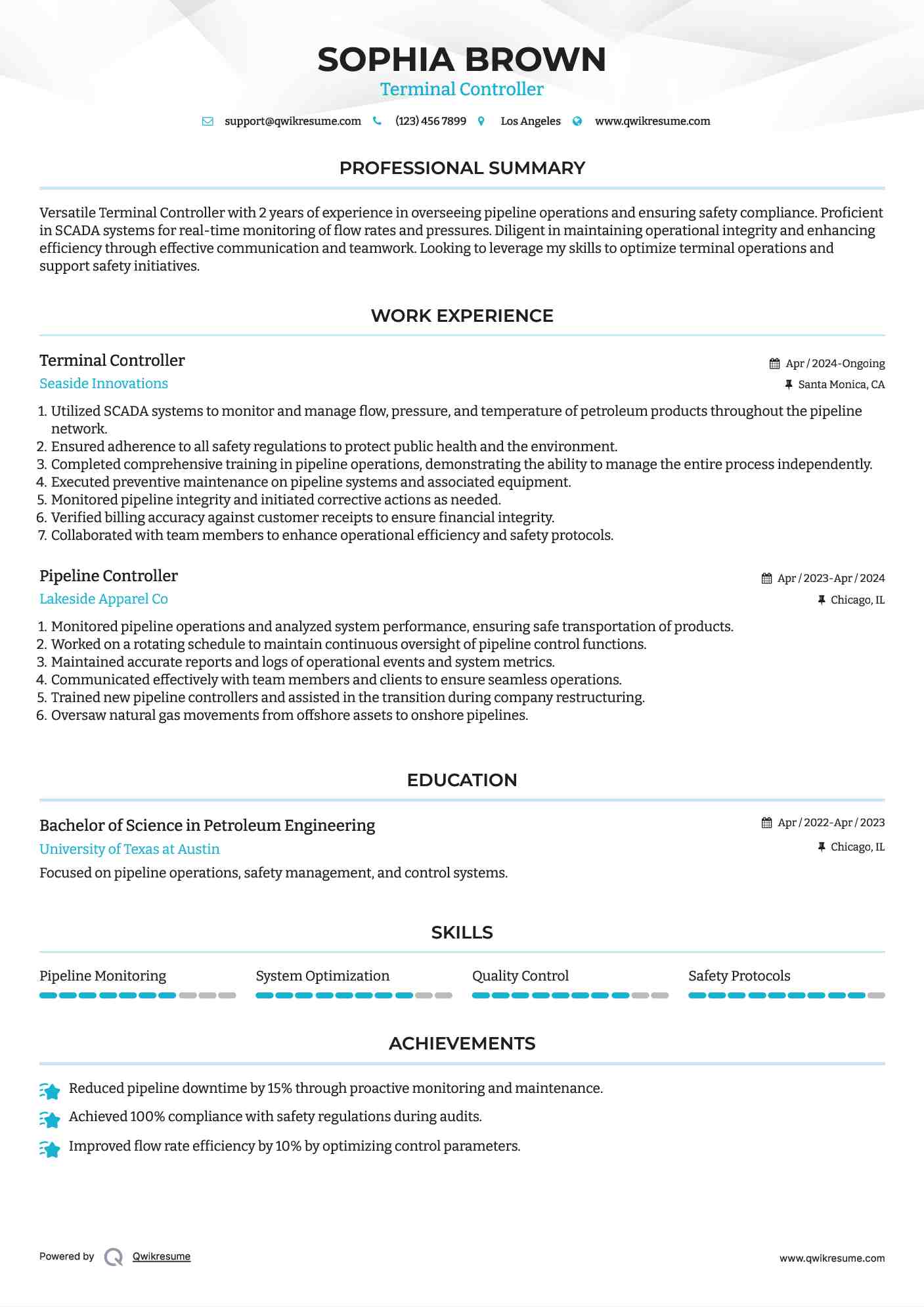 Terminal Controller Resume Template