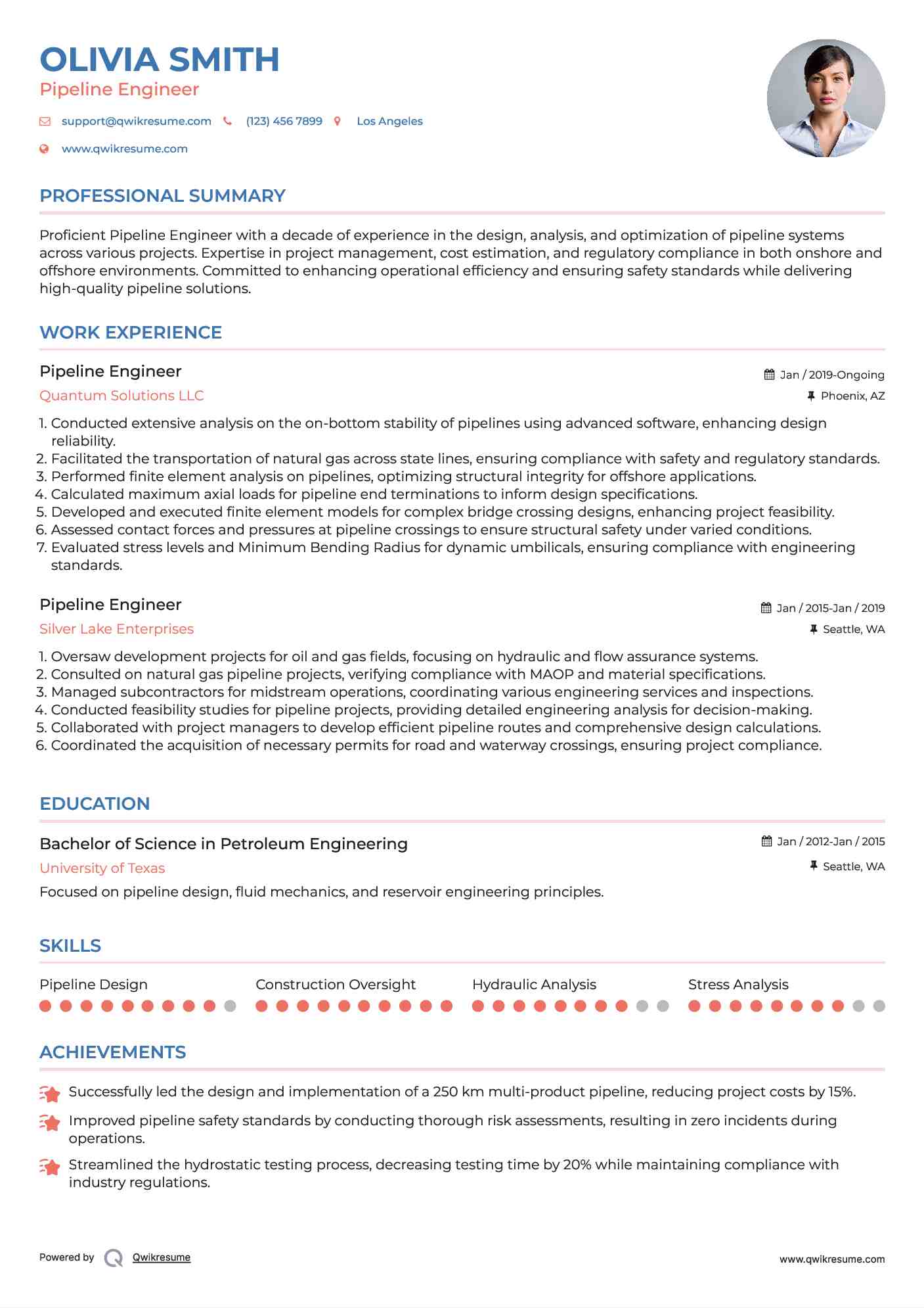 Pipeline Engineer Resume Example