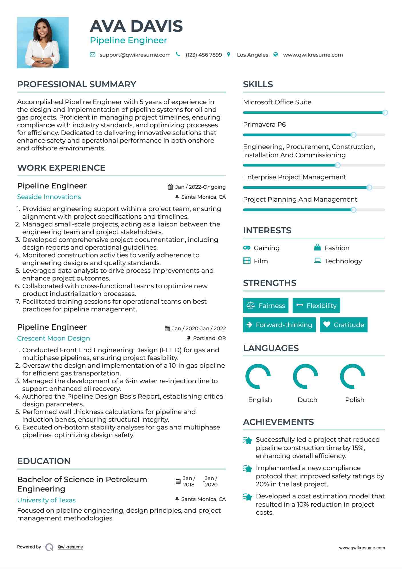 Pipeline Engineer Resume Sample