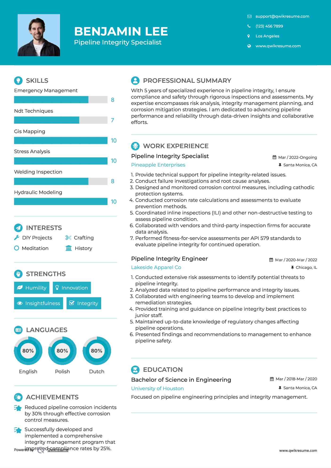 Pipeline Integrity Specialist Resume Format