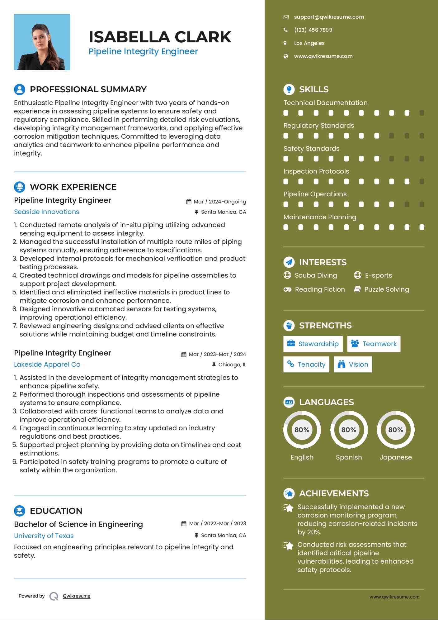Pipeline Integrity Engineer Resume Template
