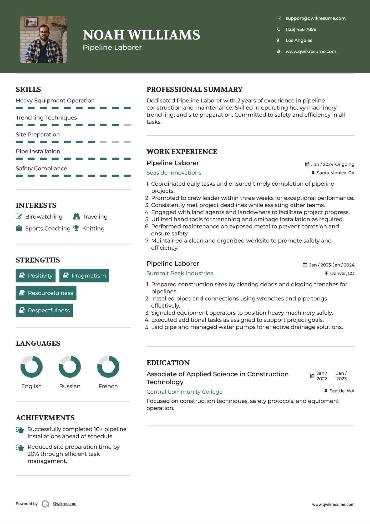 Pipeline Laborer Resume Model