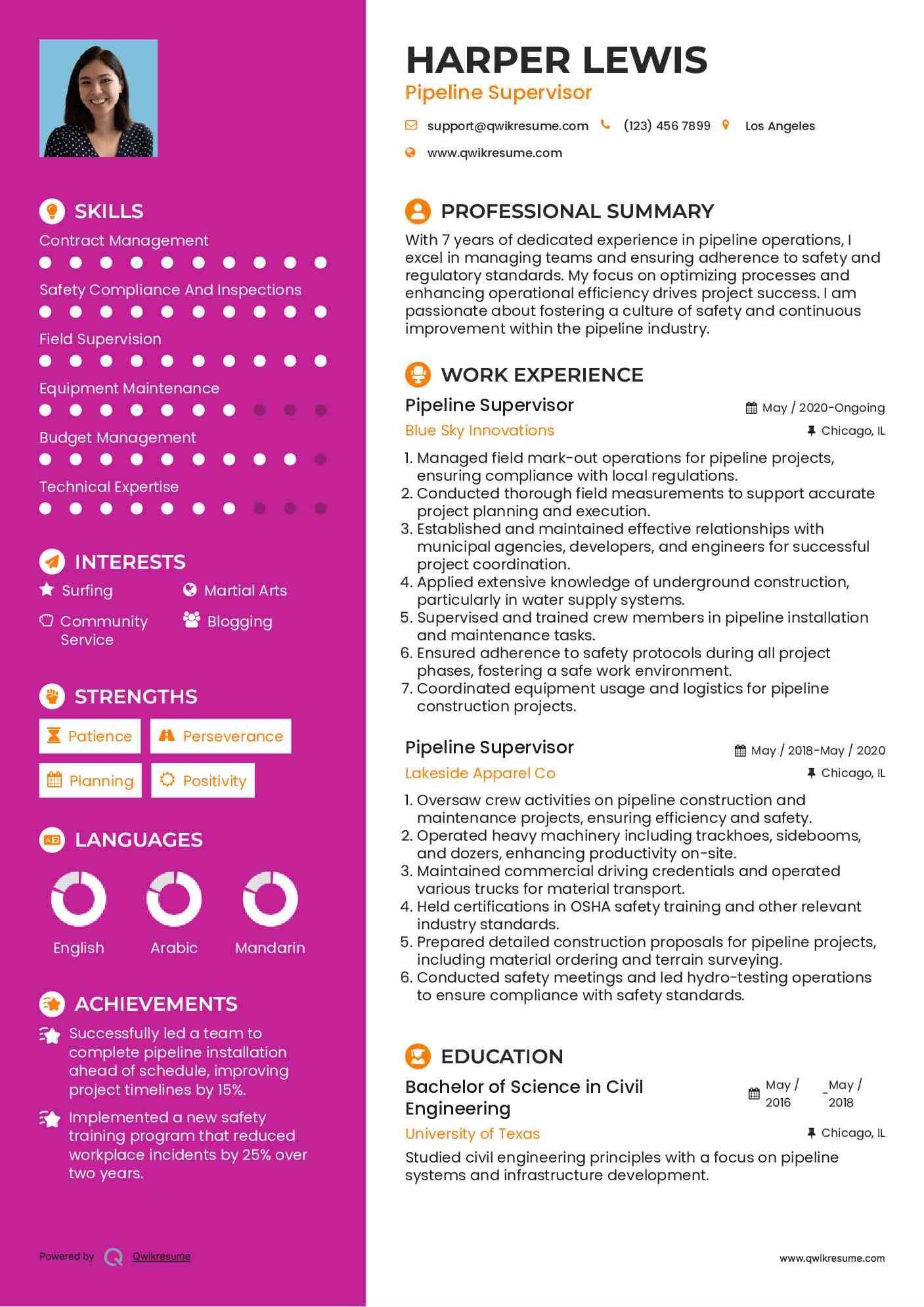 Pipeline Supervisor Resume Example