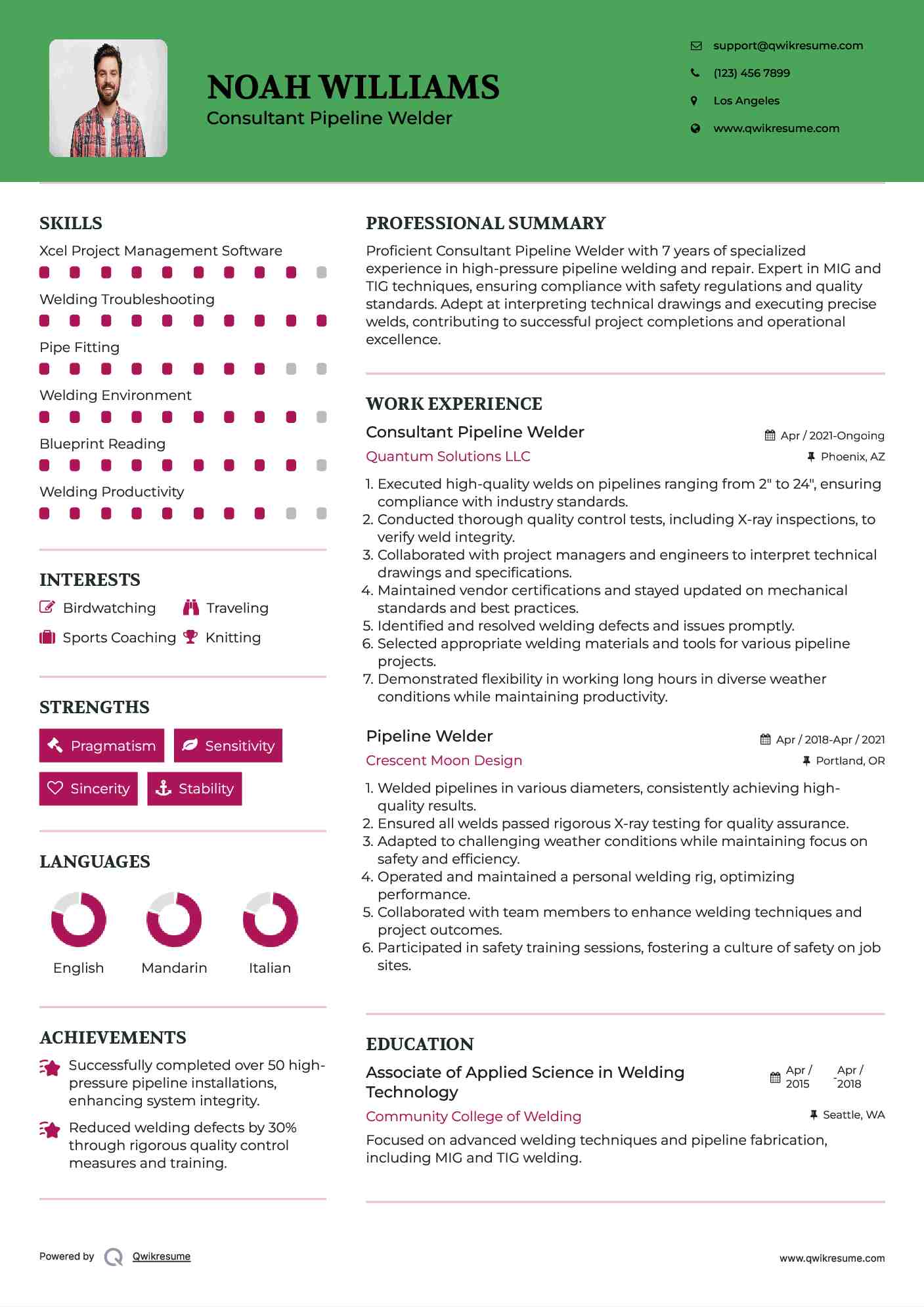 Consultant Pipeline Welder Resume Format