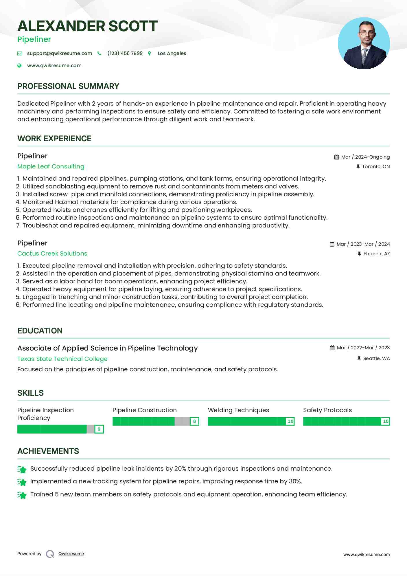 Pipeliner Resume Format