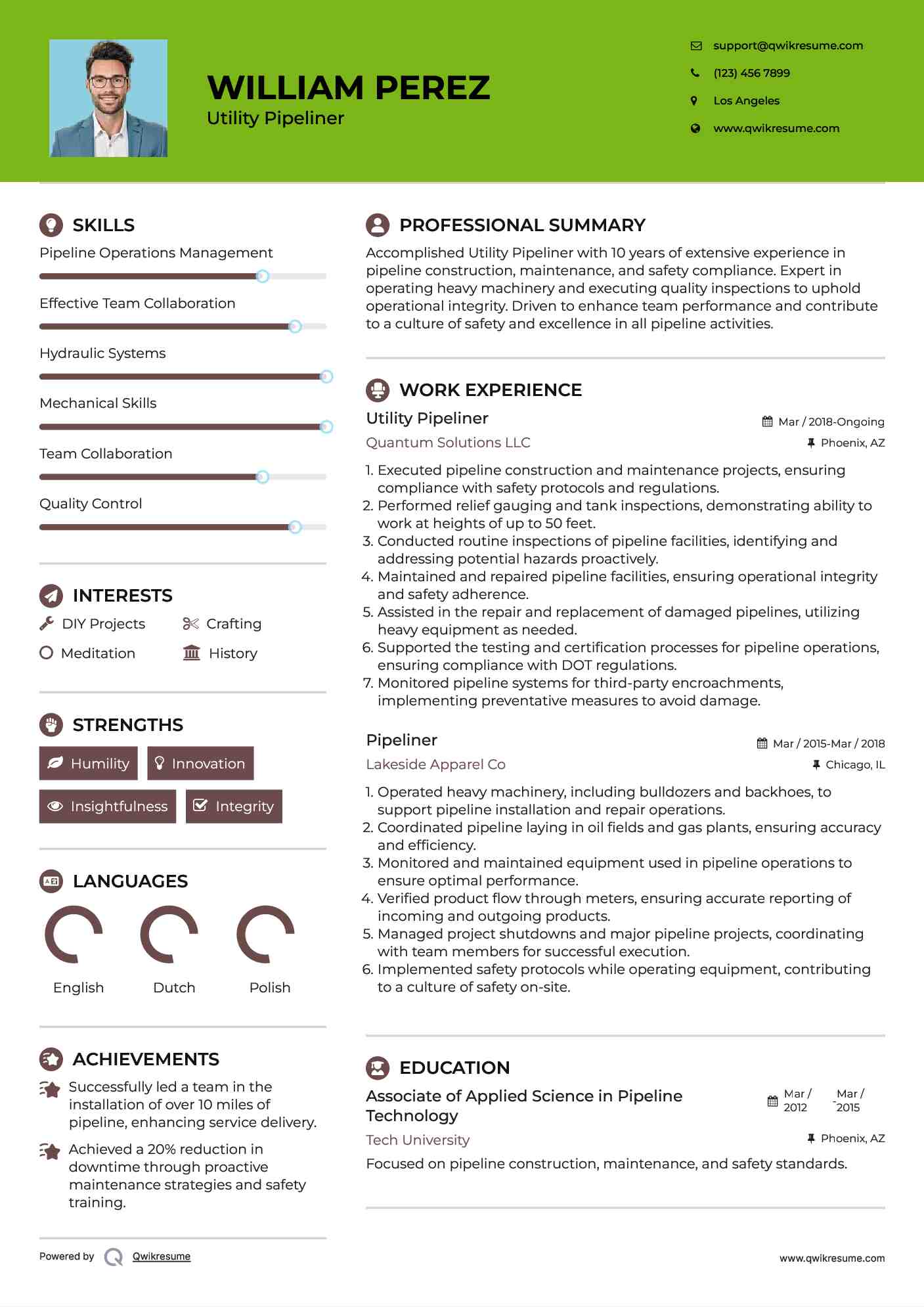 Utility Pipeliner
 Resume Example