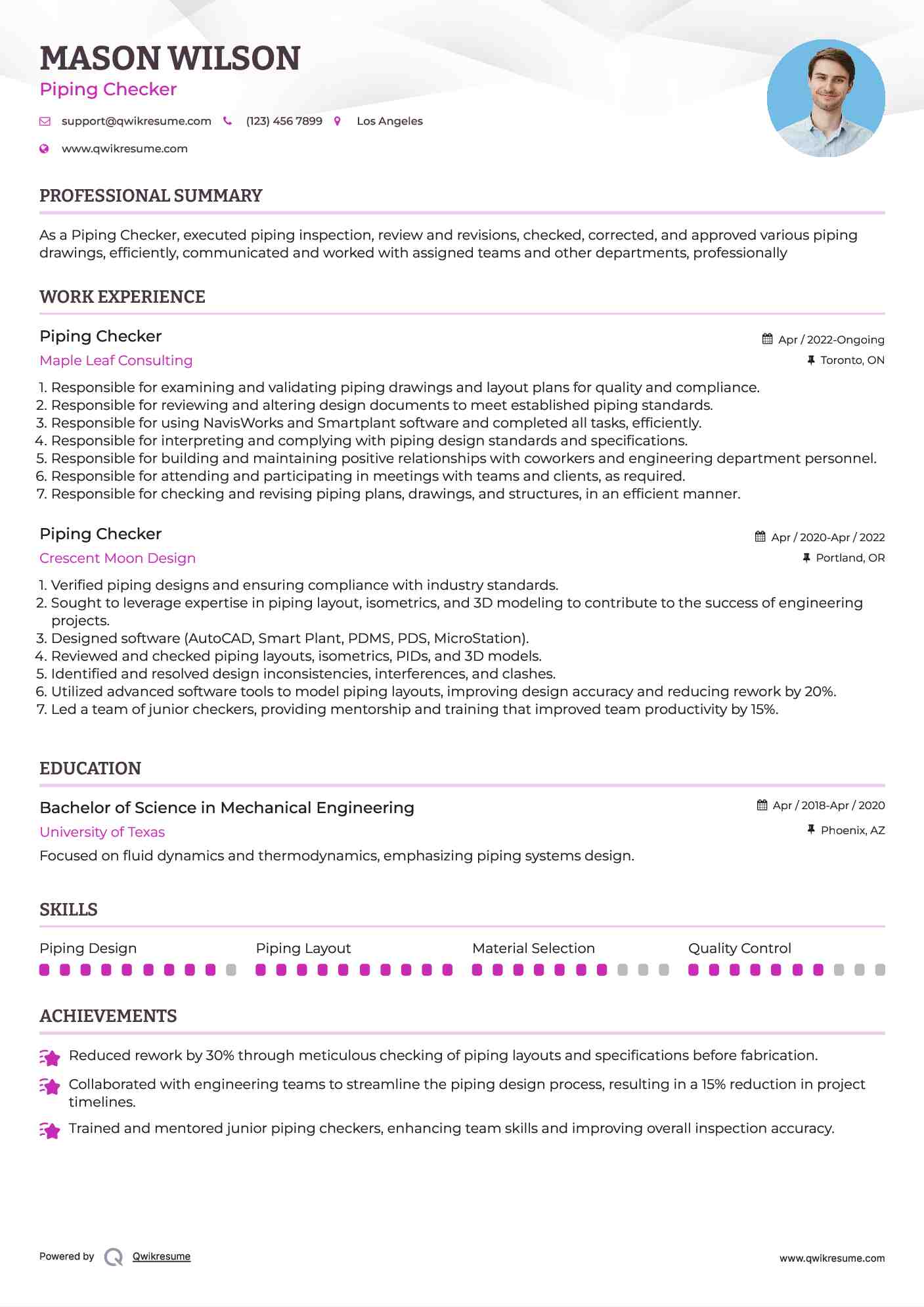 Piping Checker Resume Template