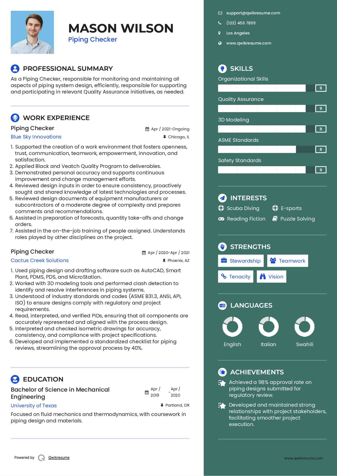 Piping Checker Resume Format