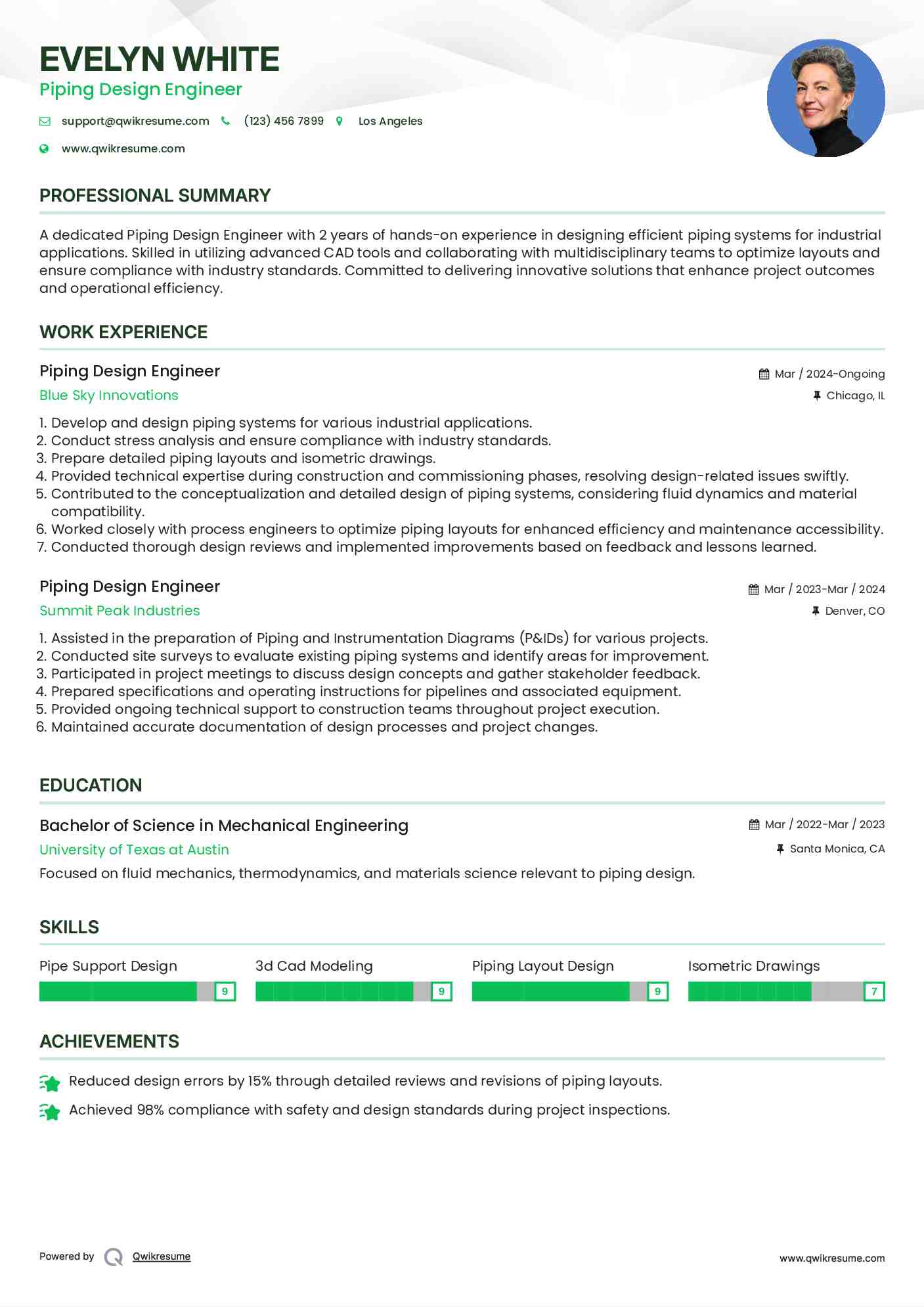 Piping Design Engineer Resume Format