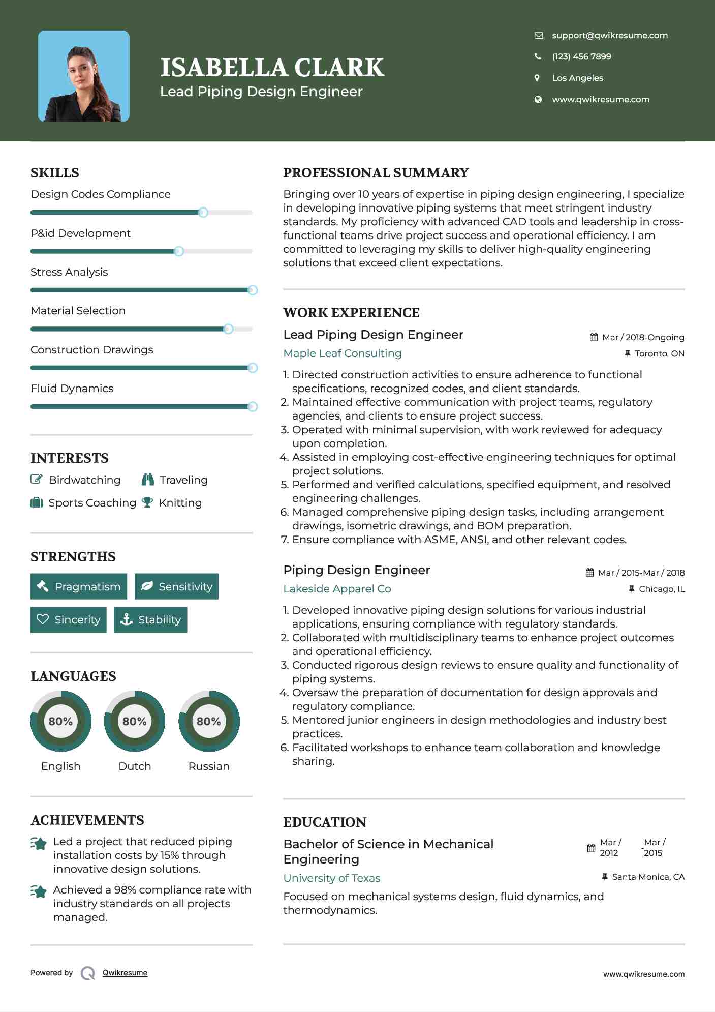 Lead Piping Design Engineer Resume Format