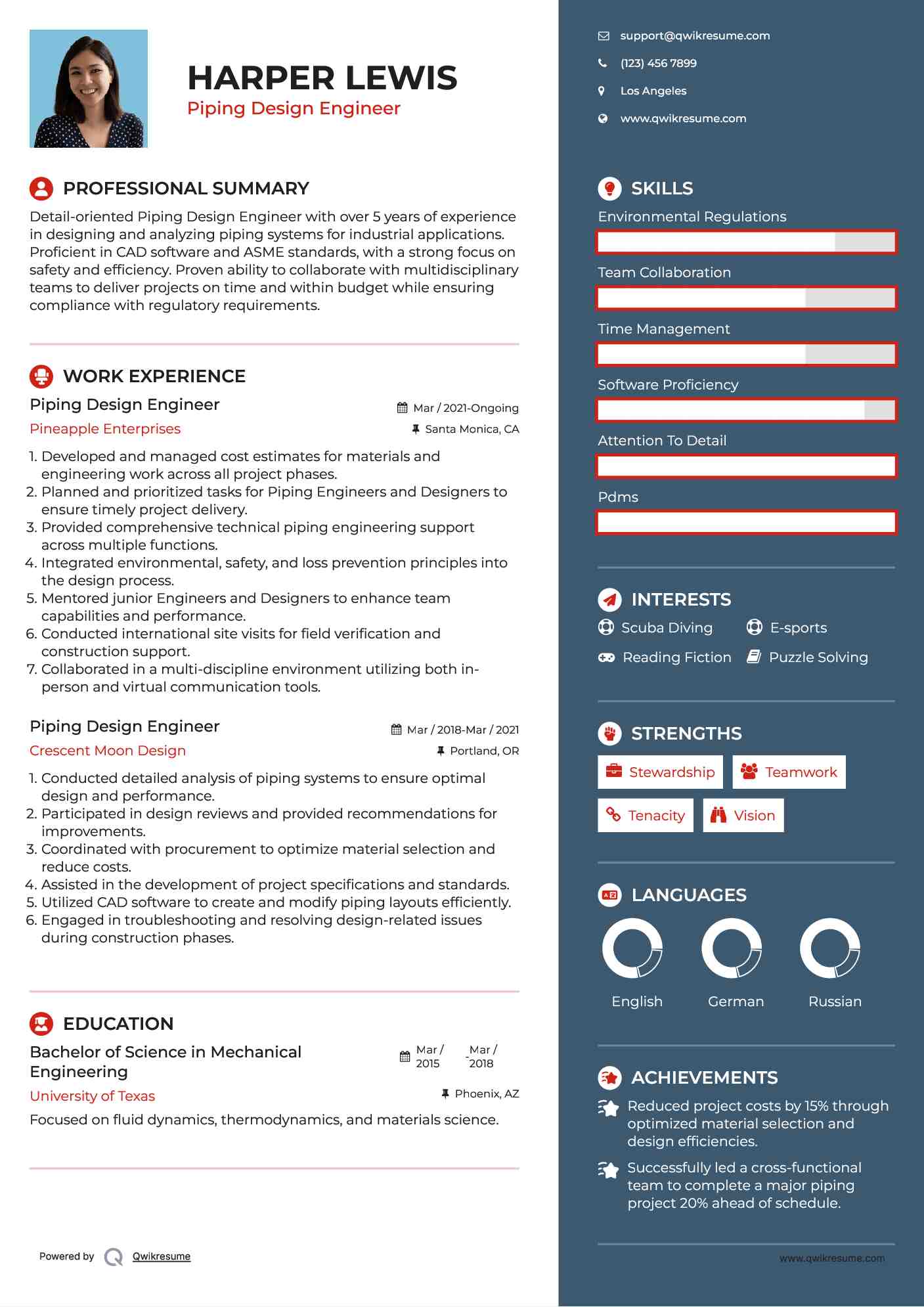 Piping Design Engineer Resume Sample