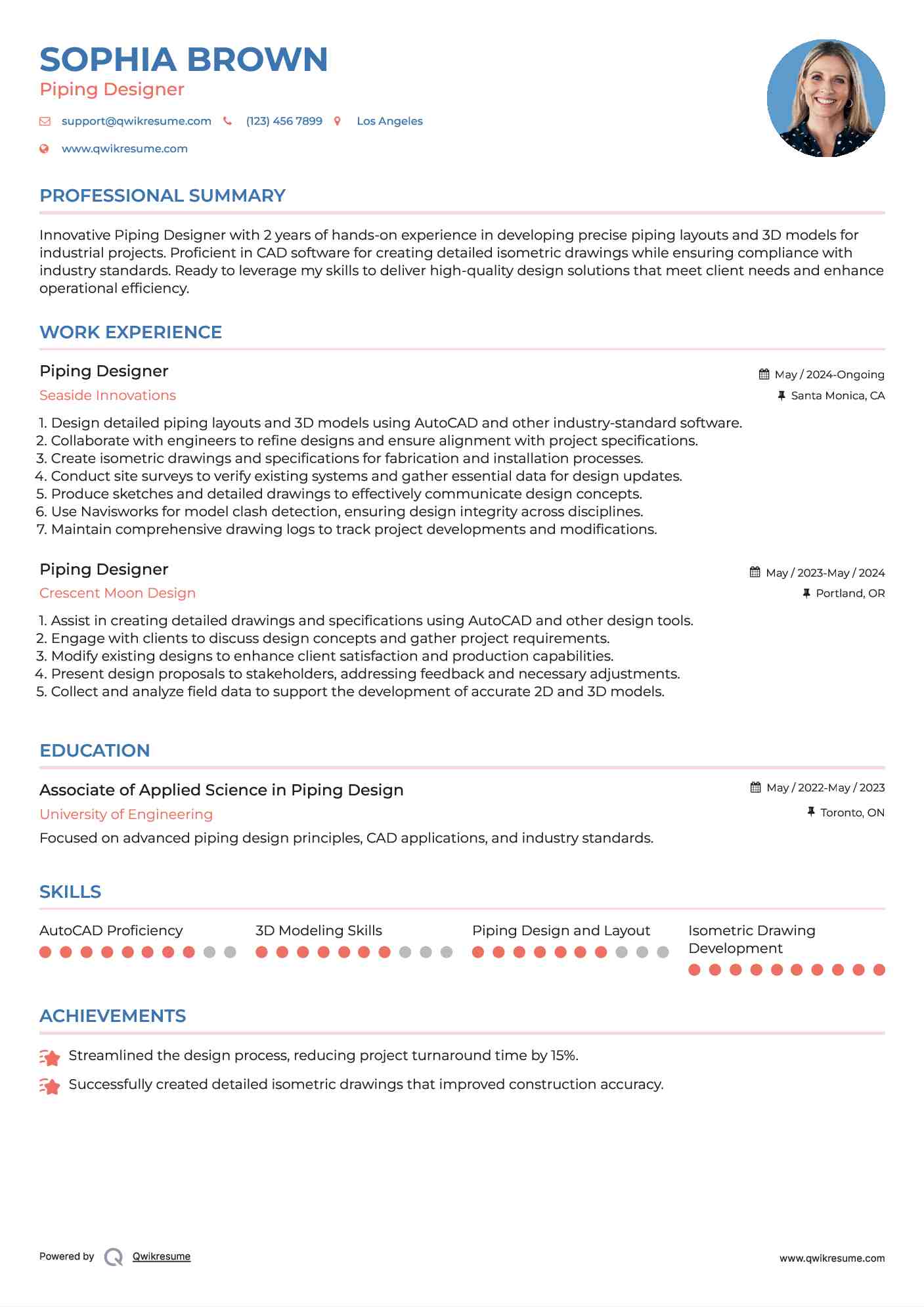 Piping Designer Resume Example