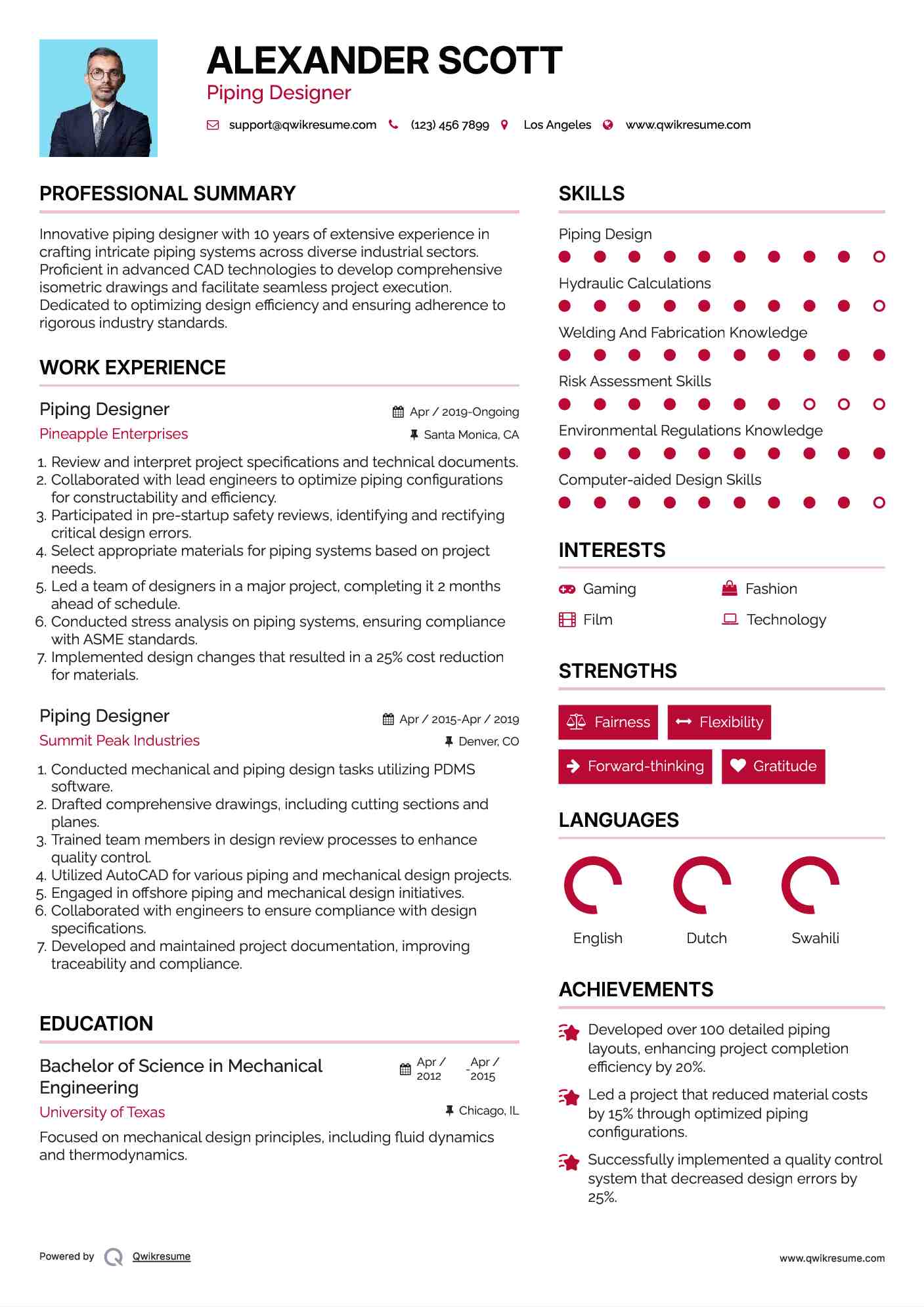 Piping Designer Resume Format