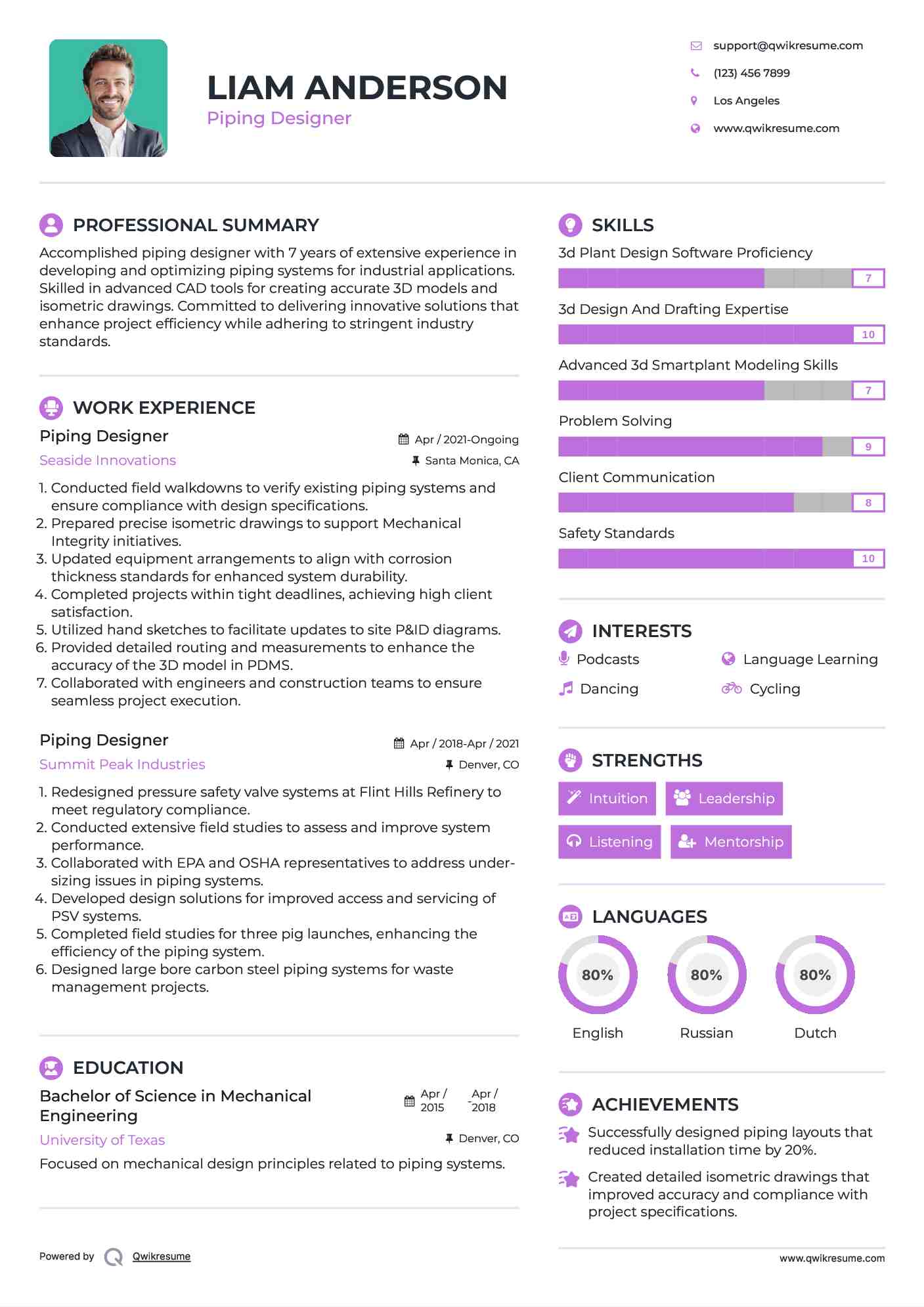 Piping Designer Resume Model