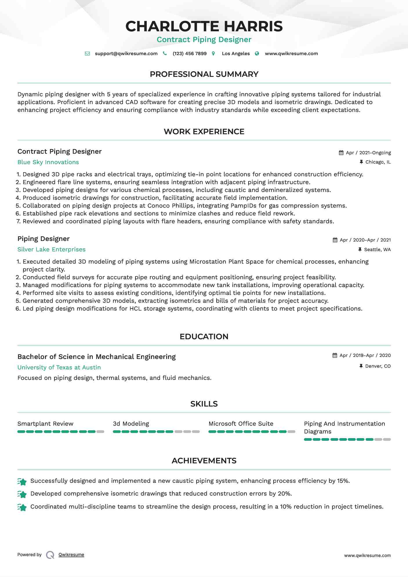 Contract Piping Designer Resume Template