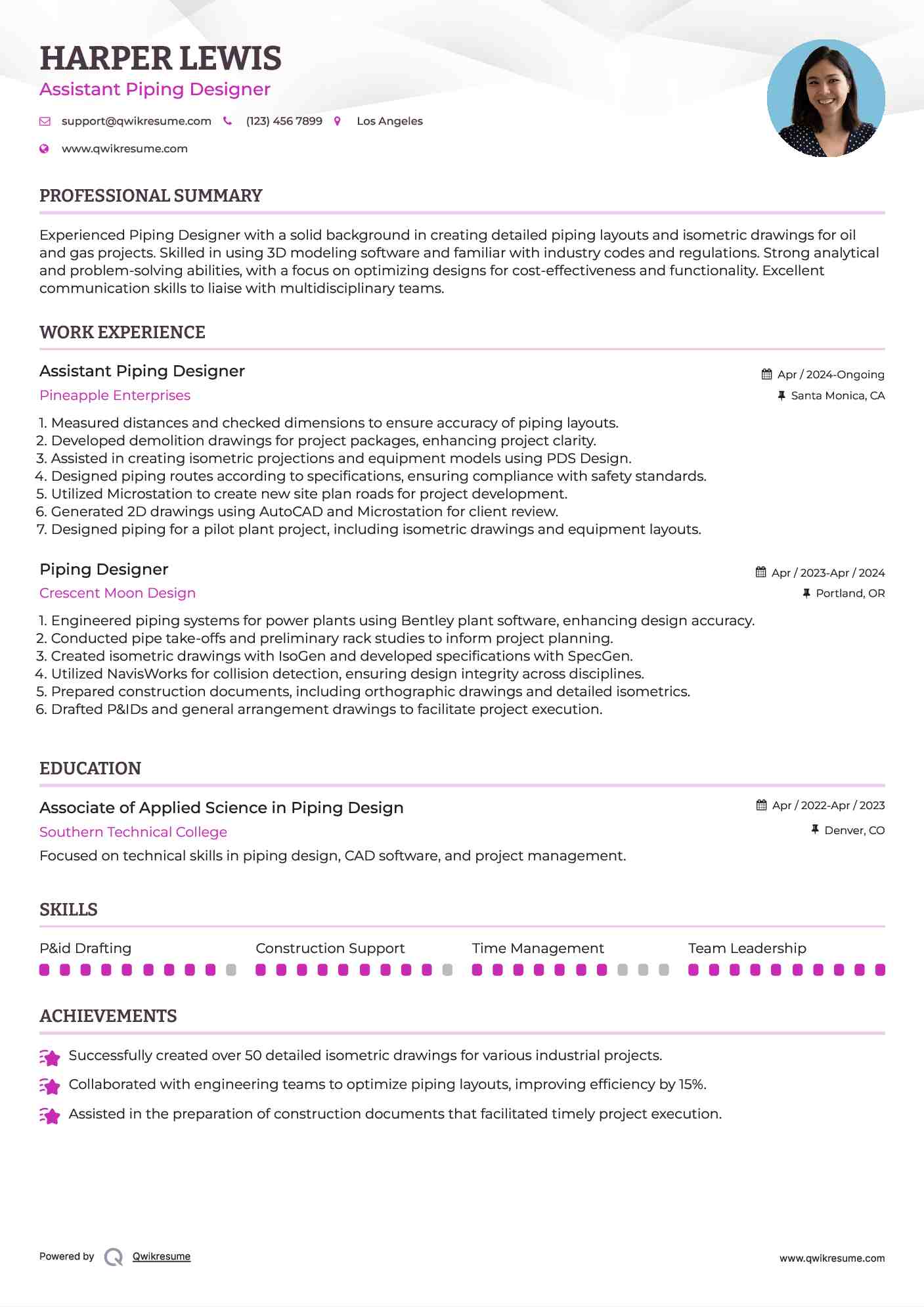 Assistant Piping Designer Resume Model