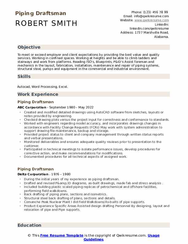 Piping Draftsman Resume Samples - Piping Draftsman 1666782678 Pdf 