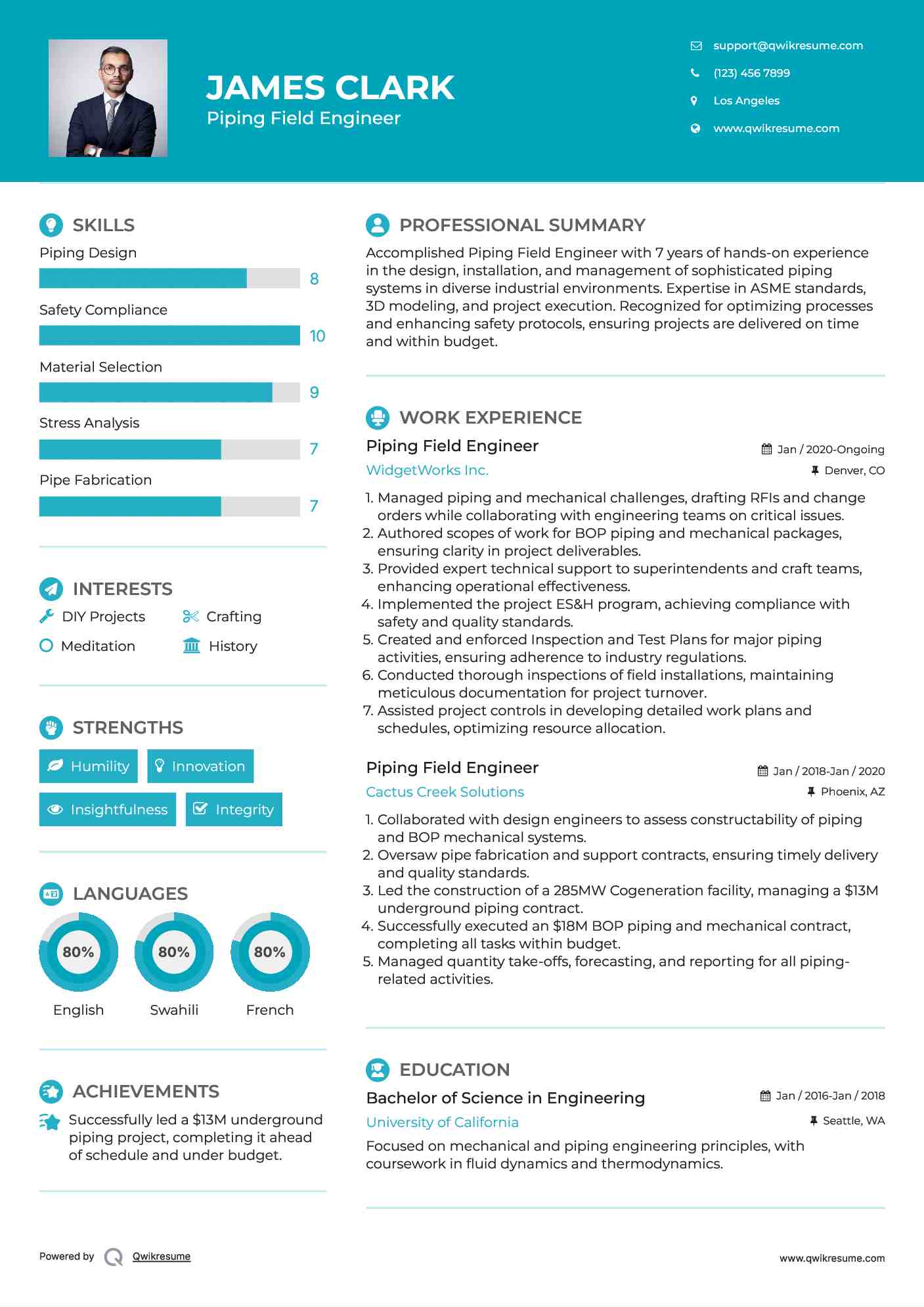 Piping Field Engineer Resume Template