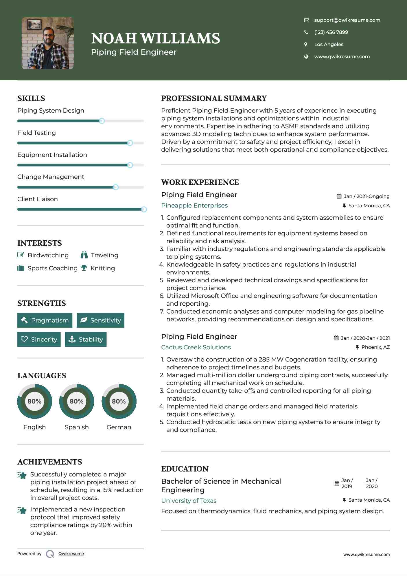 Piping Field Engineer Resume Format