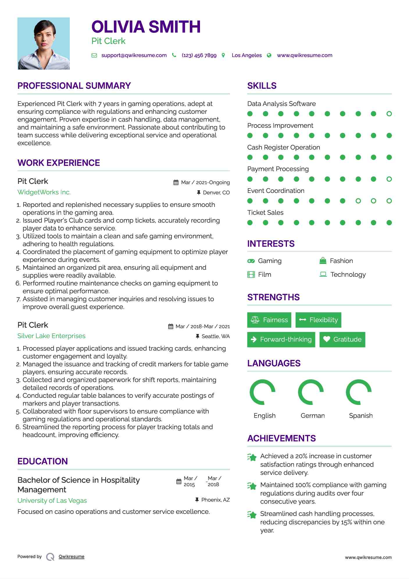 Pit Clerk Resume Format