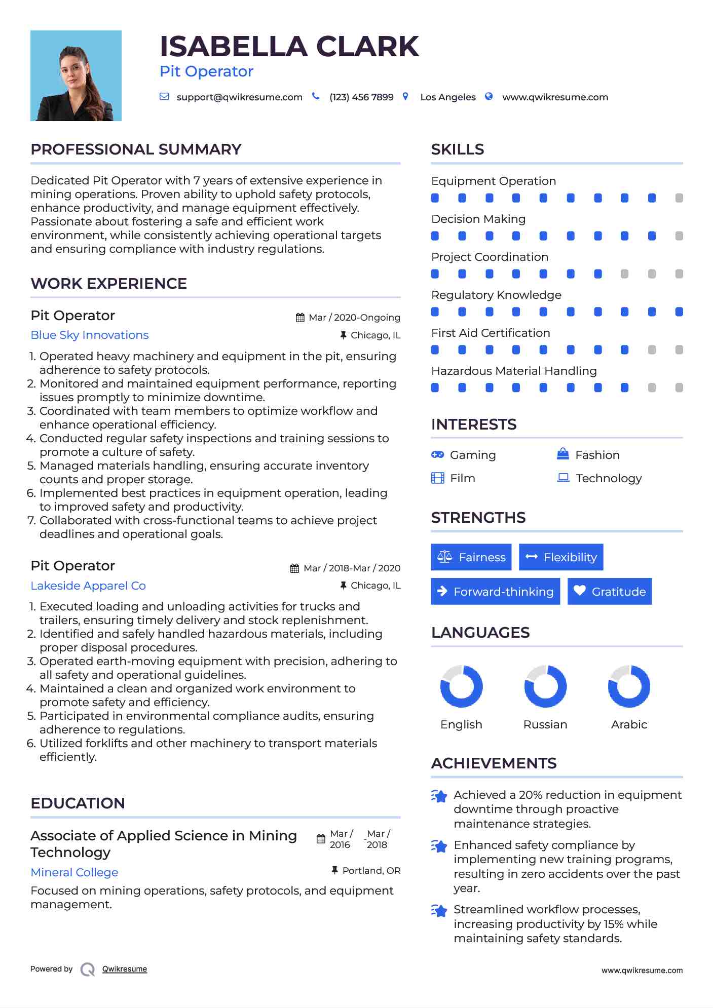 Pit Operator Resume Format