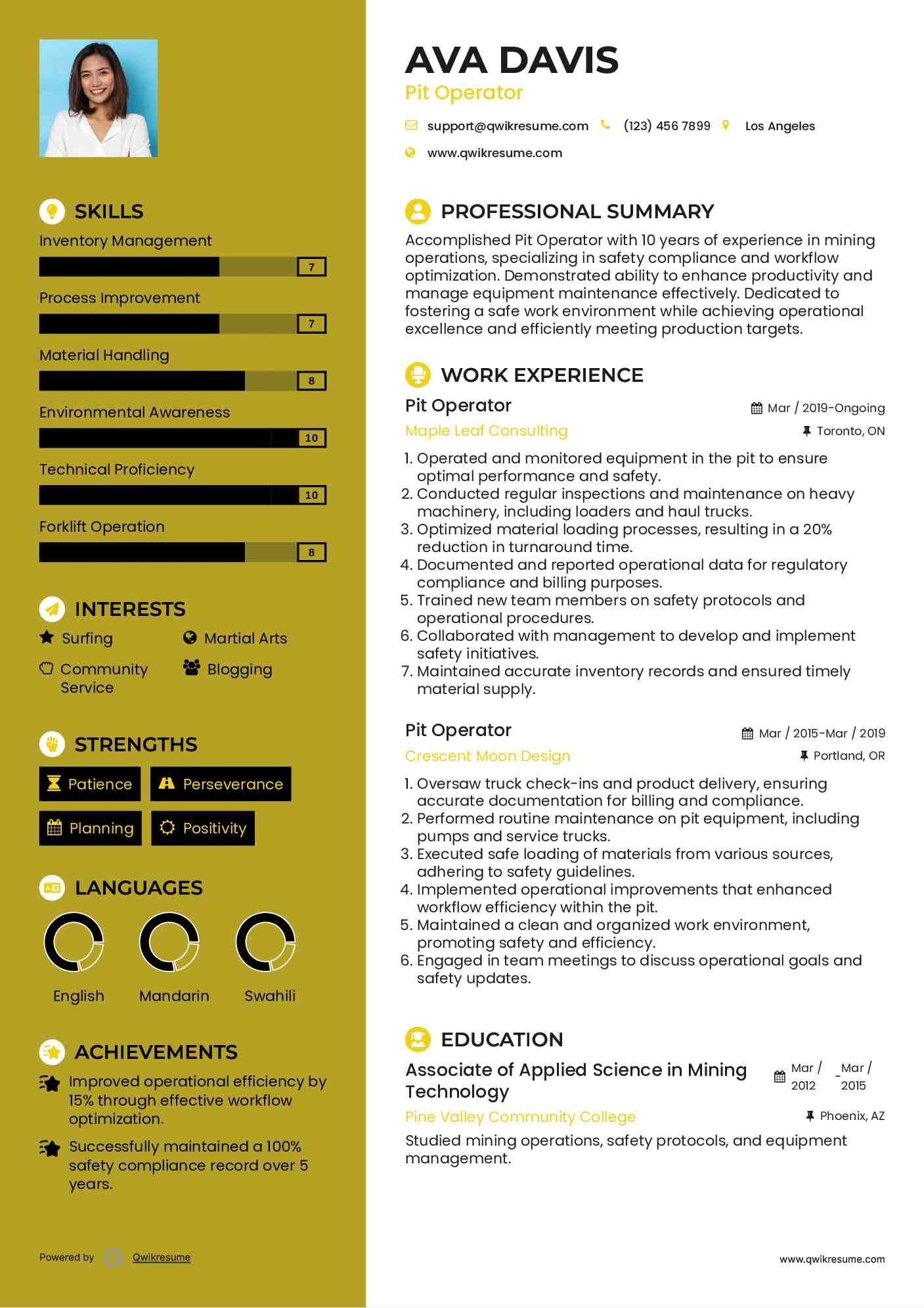 Pit Operator Resume Samples QwikResume
