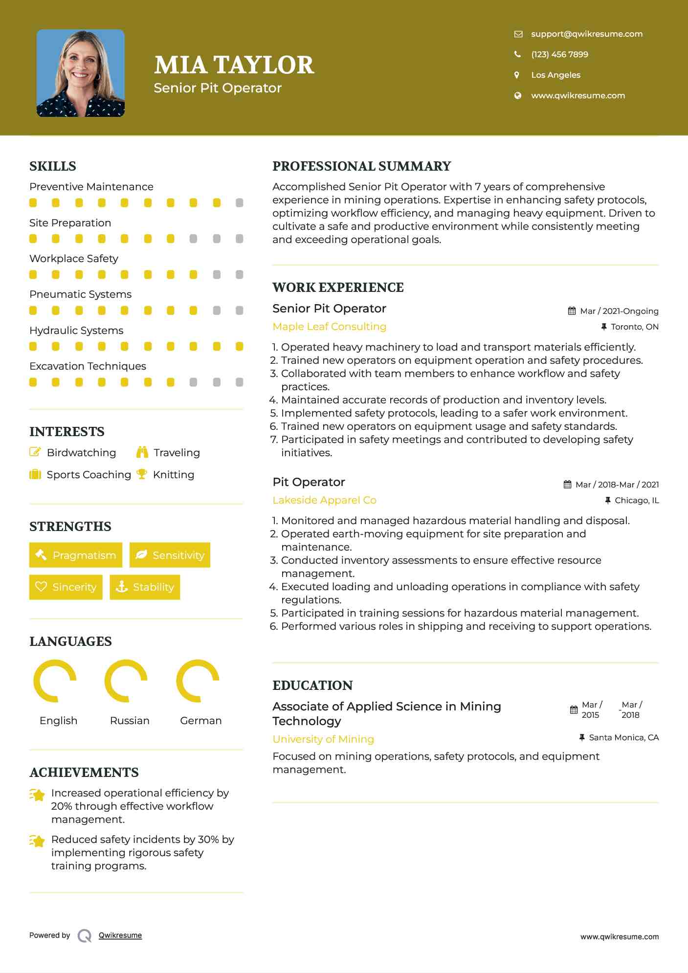 Pit Operator Resume Samples QwikResume