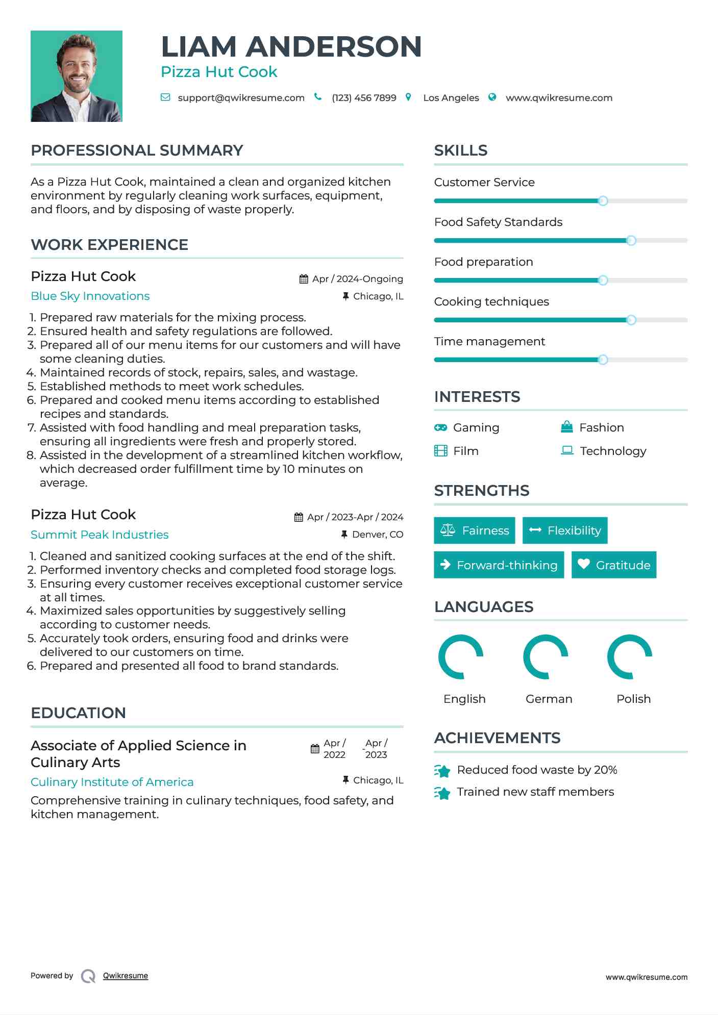 Pizza Hut Cook Resume Example