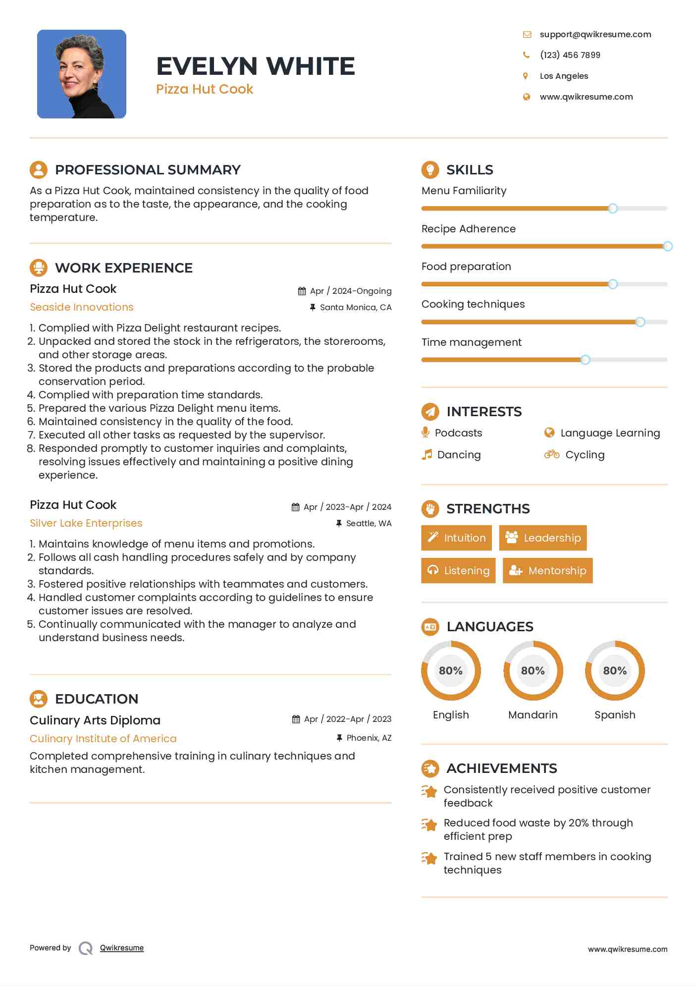Pizza Hut Cook Resume Sample