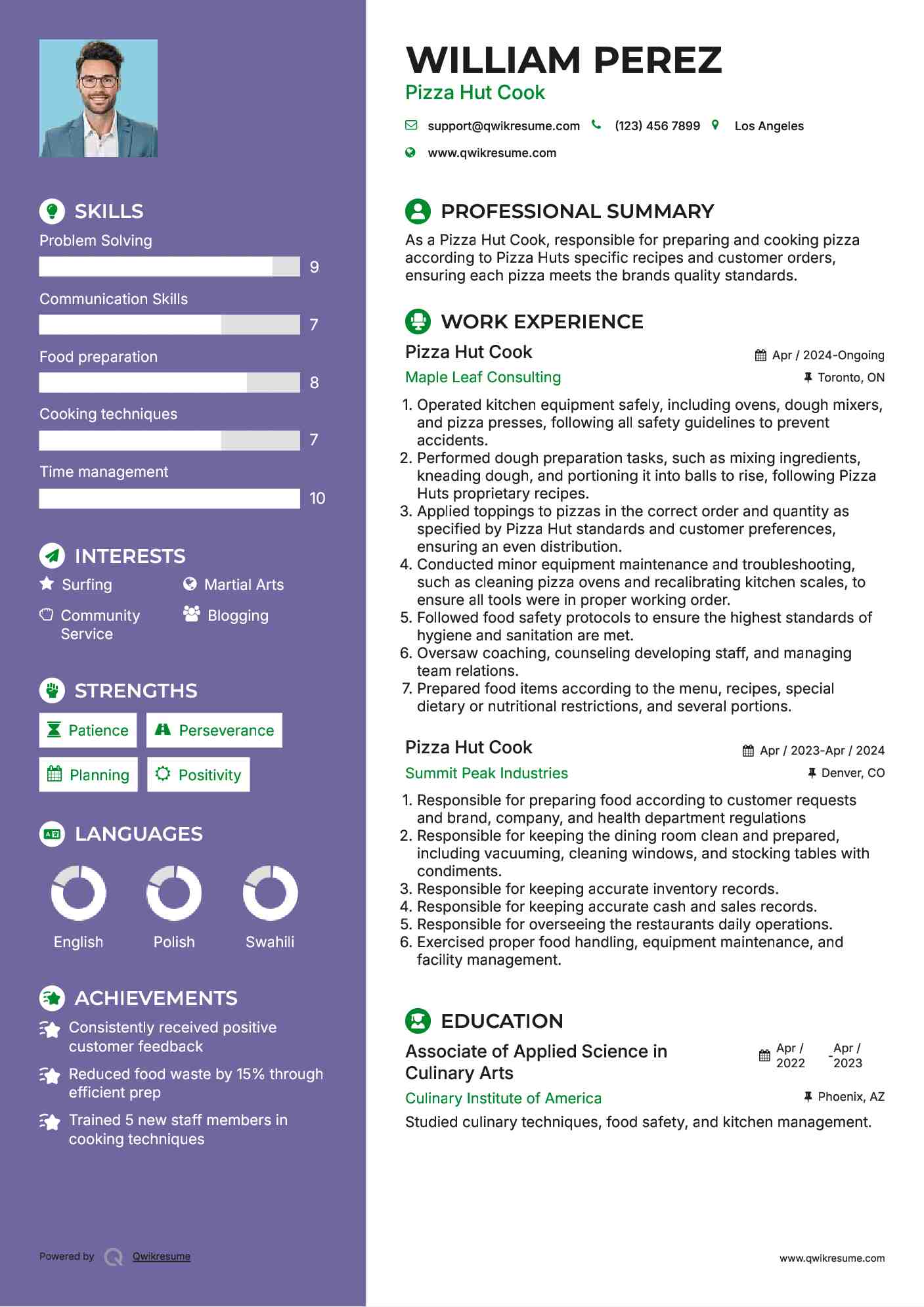 Pizza Hut Cook Resume Model