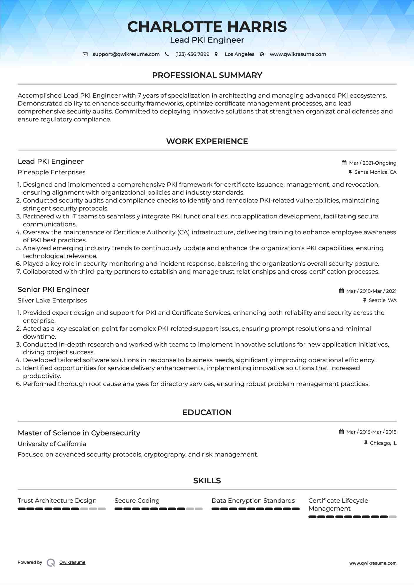 Lead PKI Engineer Resume Template
