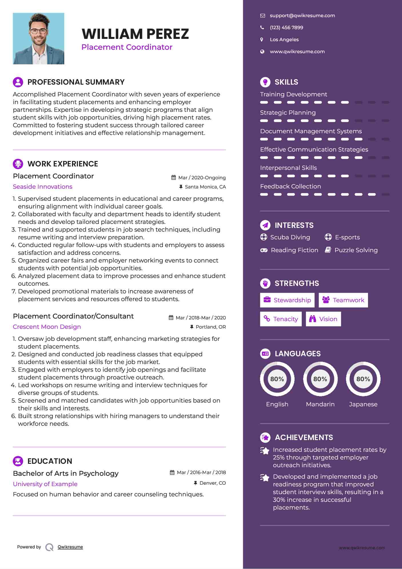 Placement Coordinator Resume Samples QwikResume