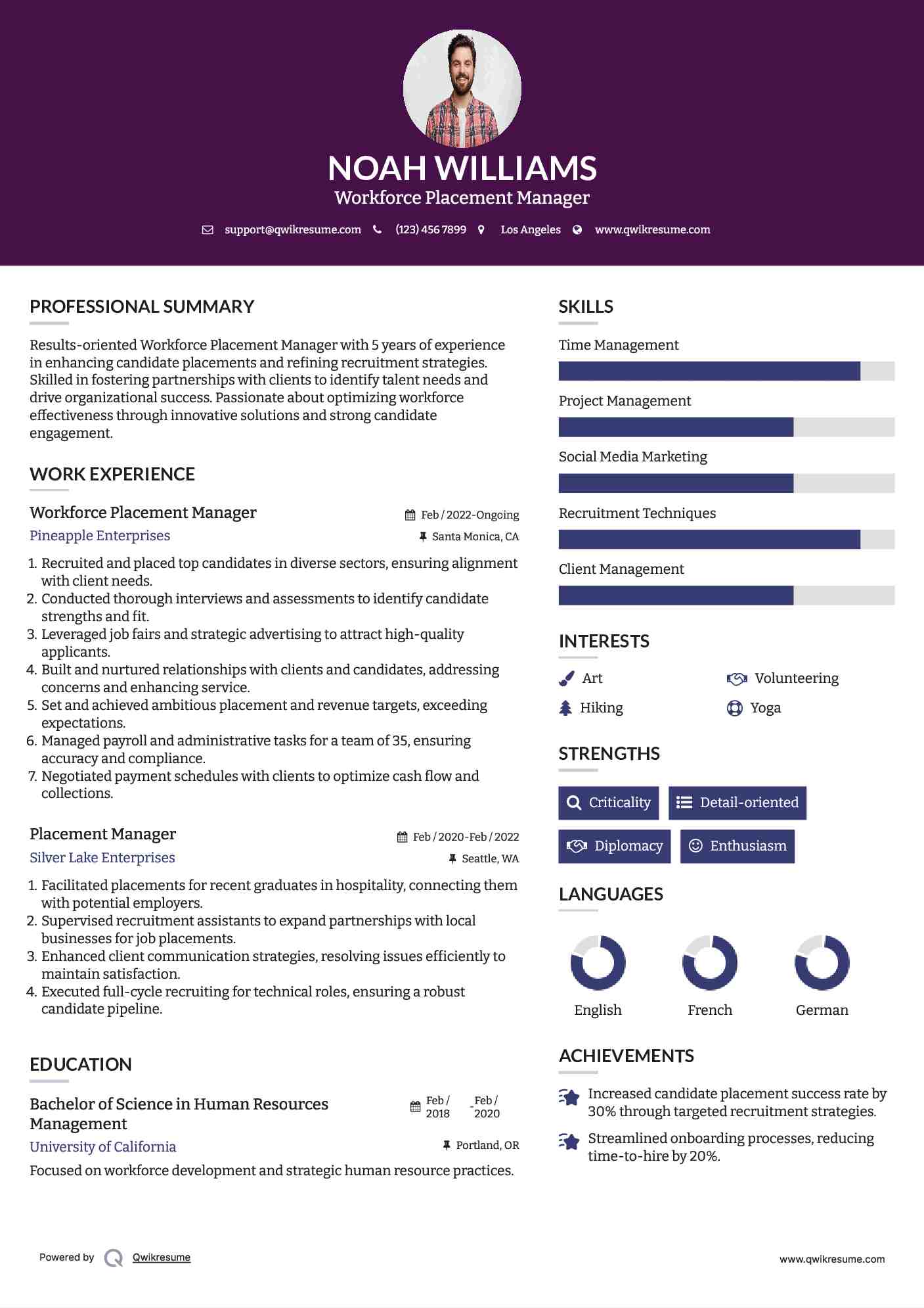Workforce Placement Manager Resume Format