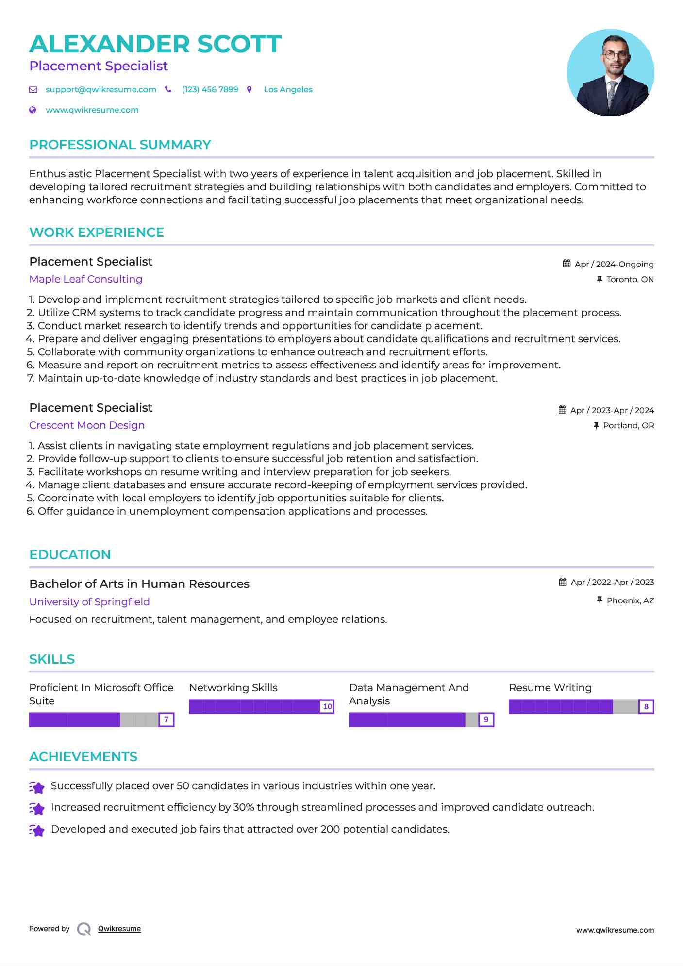Placement Specialist Resume Sample