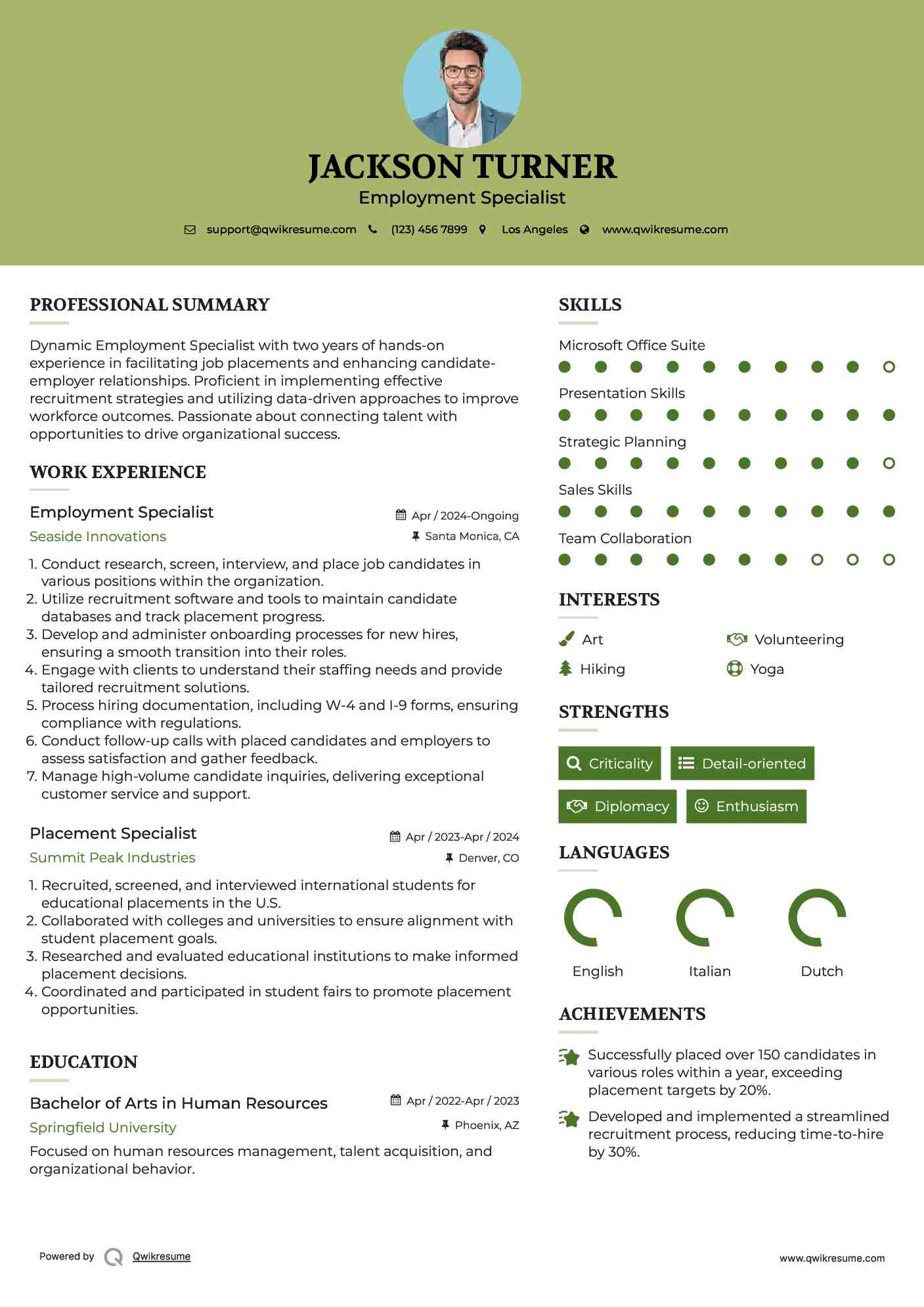 Employment Specialist Resume Sample