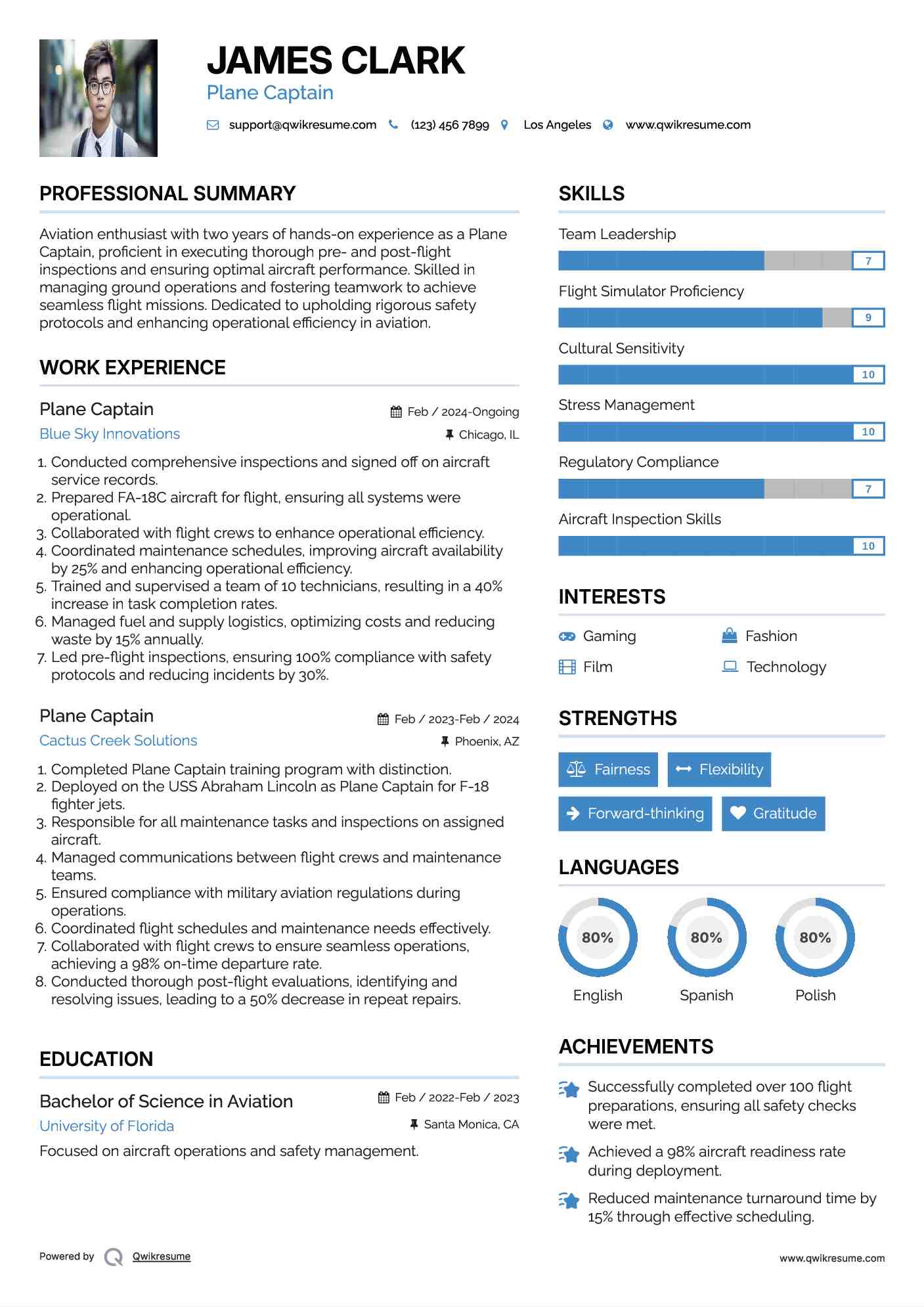 Plane Captain Resume Samples QwikResume