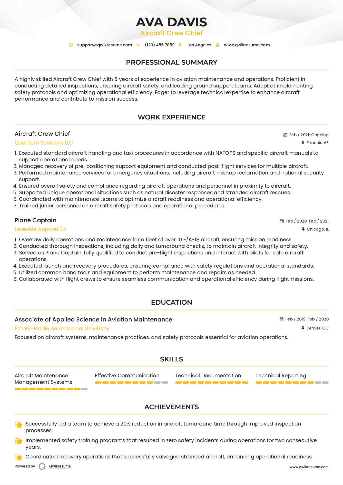 Plane Captain Resume Samples QwikResume