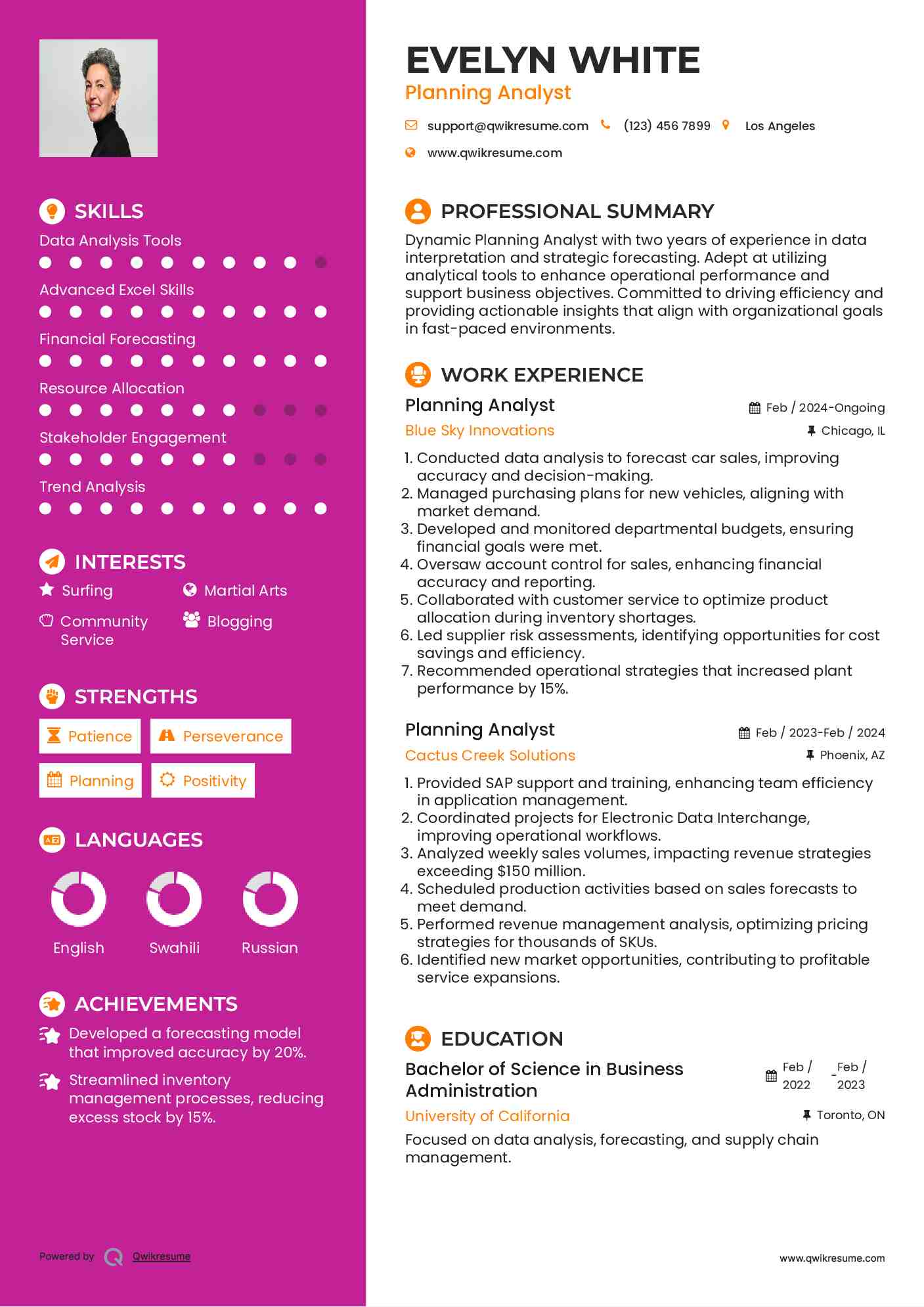 Planning Analyst Resume Template