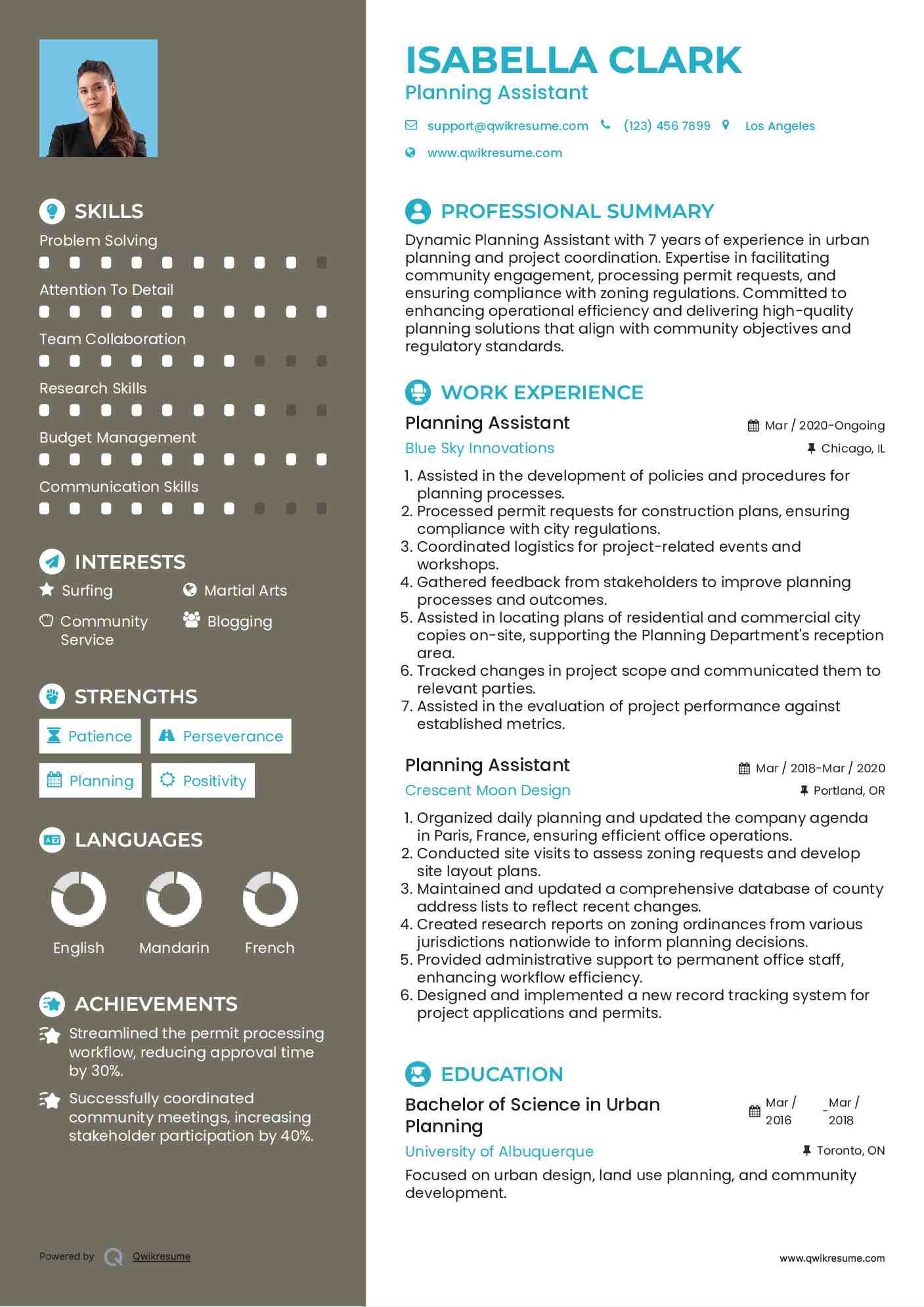 Planning Assistant Resume Example
